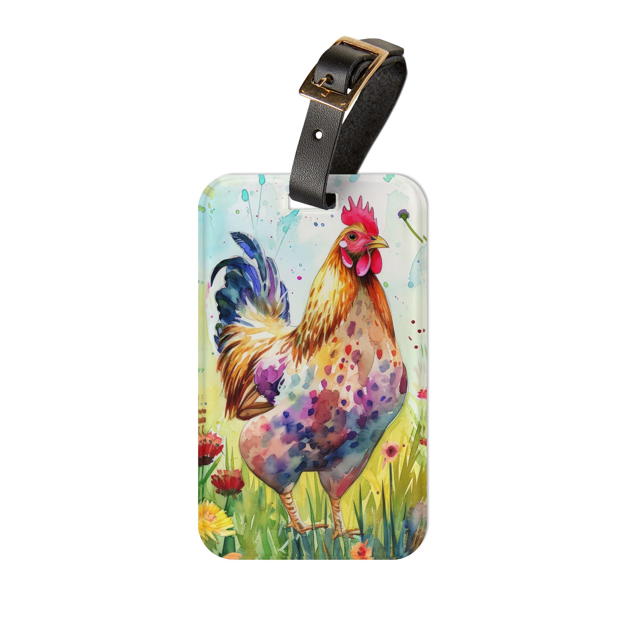 Watercolor Chicken Luggage Tag | Farmhouse Rooster Travel Accessory | Chicken Lover Suitcase Tag | Rustic Poultry Bag Identifier | Gumpert Homestead