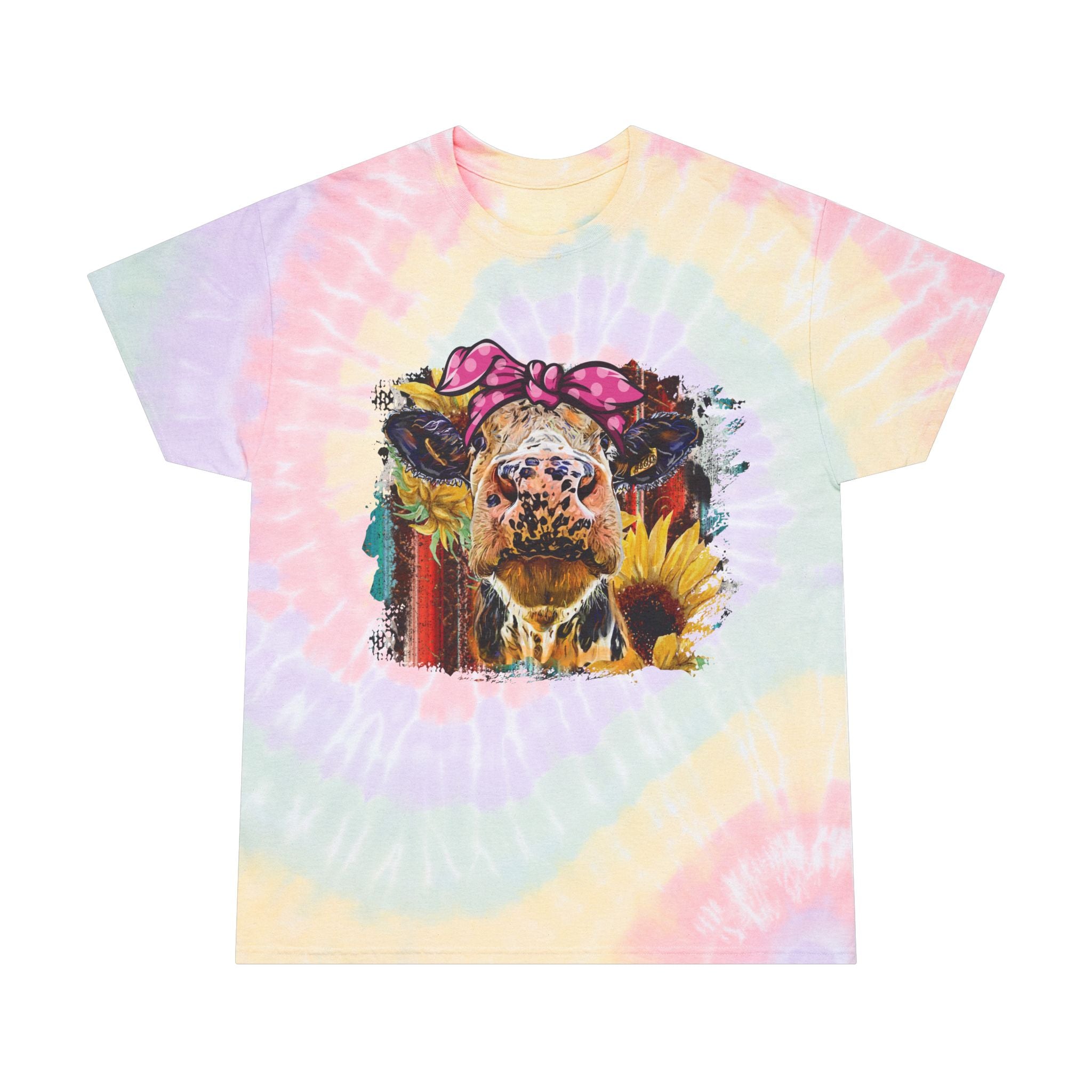 Floral Highland Cow Tie-Dye T-Shirt – Boho Farm Cow Tee, Sunflower Cowgirl Shirt, Cottagecore Farm Life Apparel