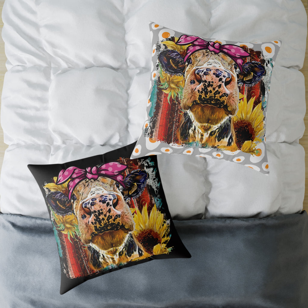 Funny Cow Throw Pillow | Farmhouse Cow Accent Pillow | Sunflower Highland Cow Decor Cushion | Rustic Country Home Decor | Gumpert Homestead