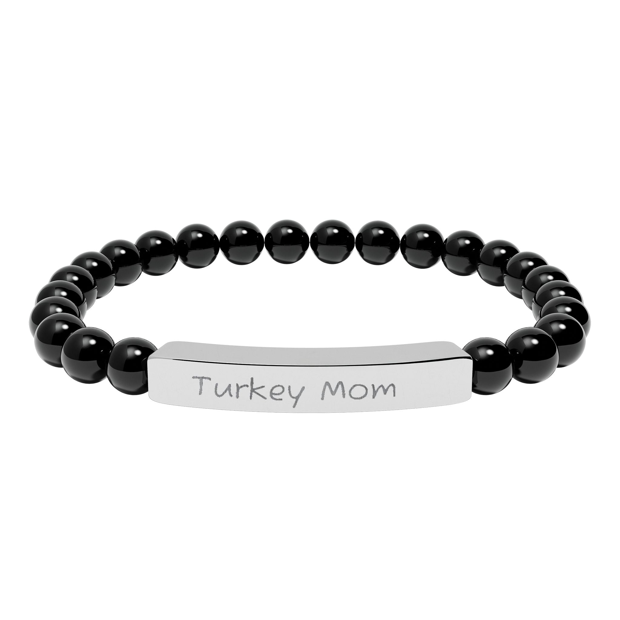 Turkey Mom Natural Stone Stretch Bracelet – Engraved Turkey Lover Jewelry, Farm Mom Gift, Rustic Homestead Bracelet