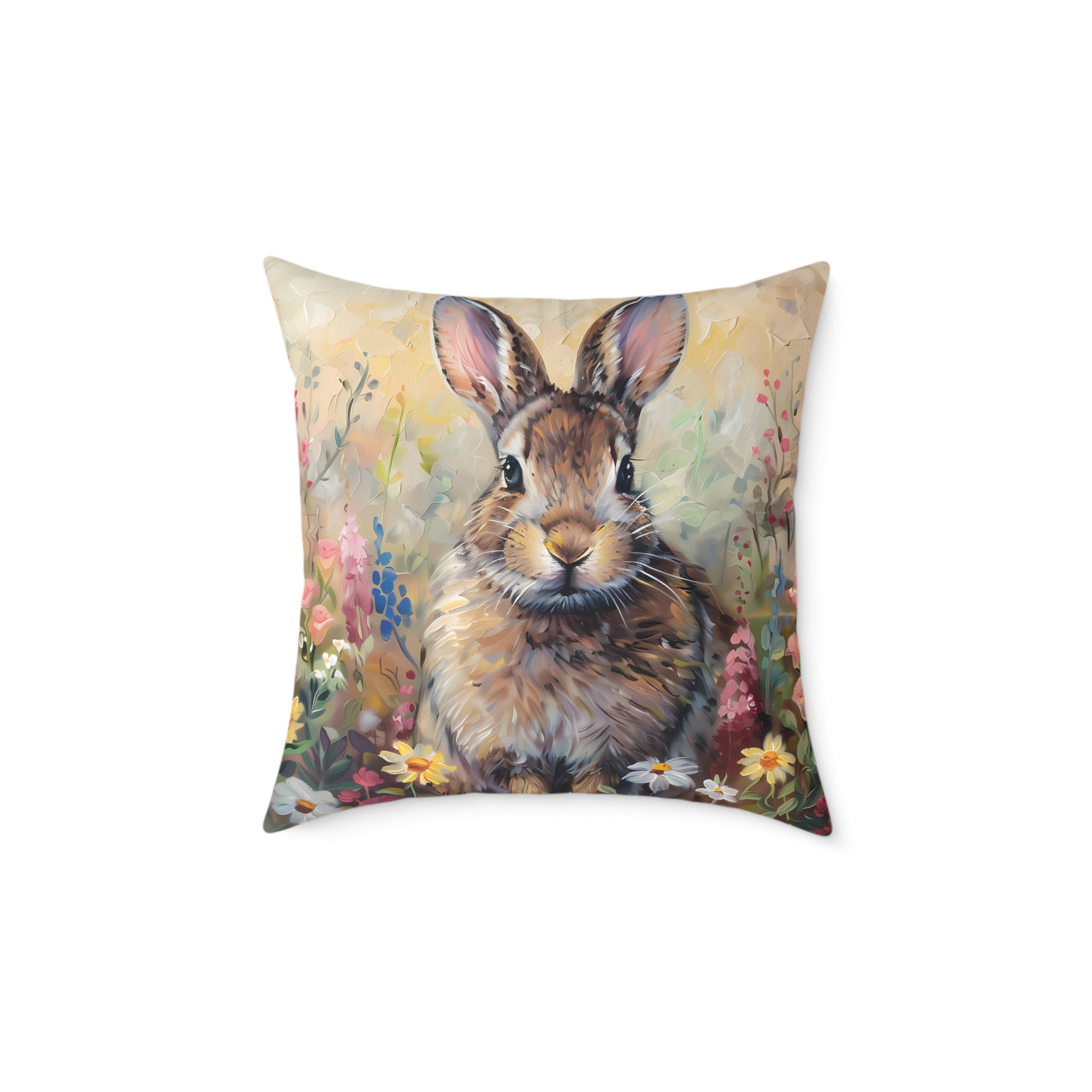 Cottagecore Bunny Throw Pillow | Floral Rabbit Accent Pillow | Farmhouse Bunny Decor Cushion | Rustic Woodland Home Decor | Gumpert Homestead