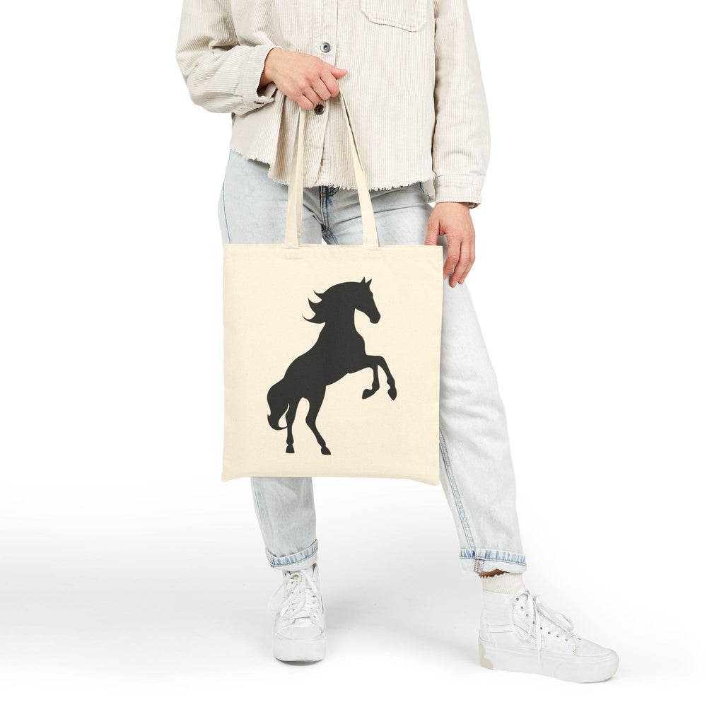 Rearing Horse Silhouette Canvas Tote Bag | Equestrian Farm Tote | Minimalist Horse Lover Market Bag | Rustic Farmhouse Country Tote