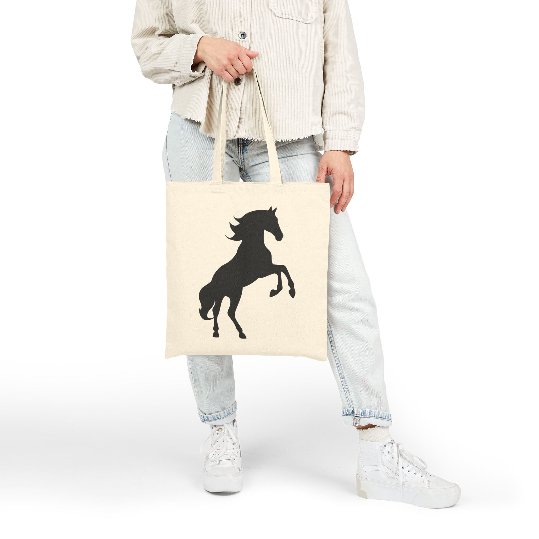 Rearing Horse Silhouette Canvas Tote Bag | Equestrian Farm Tote | Minimalist Horse Lover Market Bag | Rustic Farmhouse Country Tote