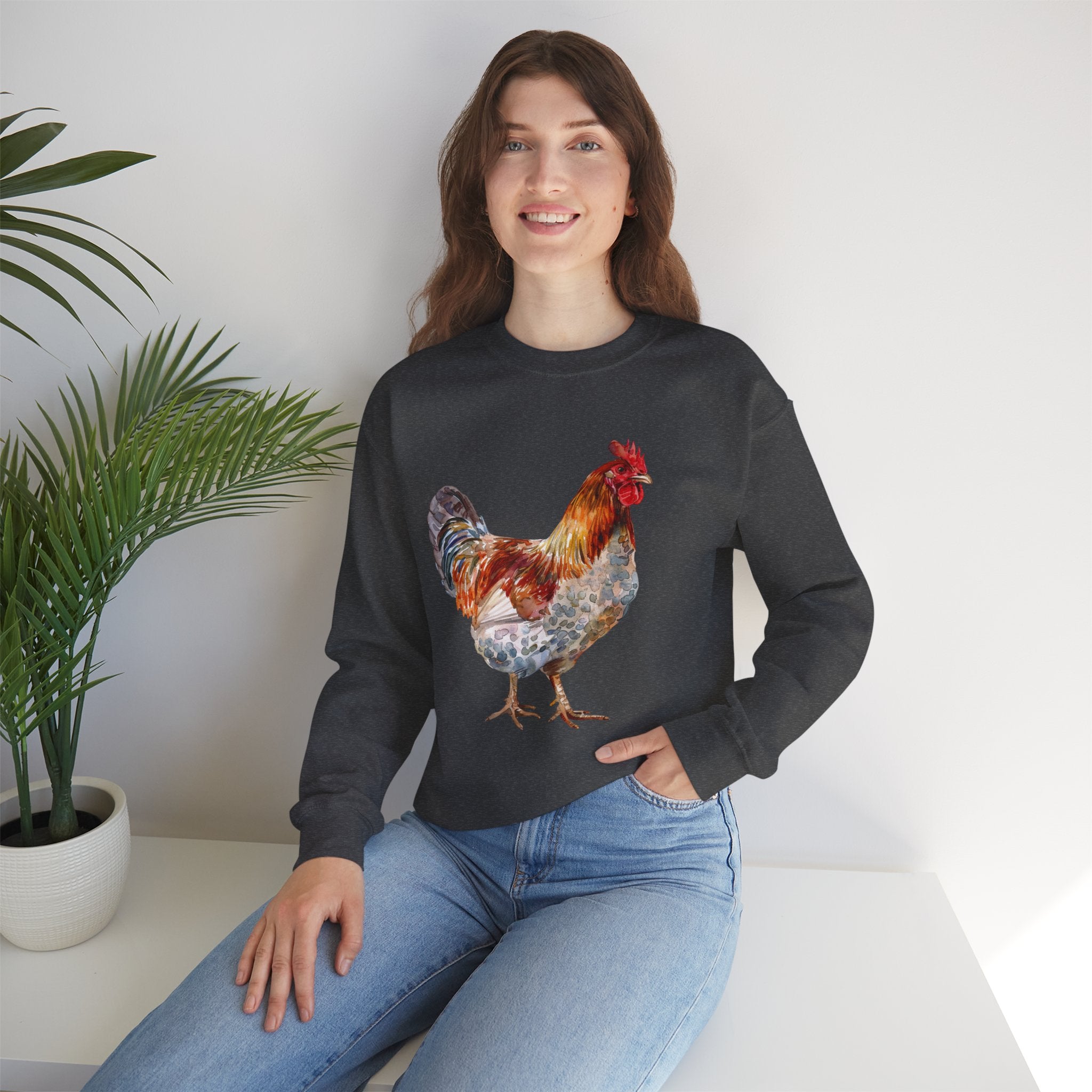 Easter Egger Rooster Sweatshirt – Farmhouse Chicken Crewneck, Colorful Ameraucana-Style Rooster Pullover, Homestead Apparel