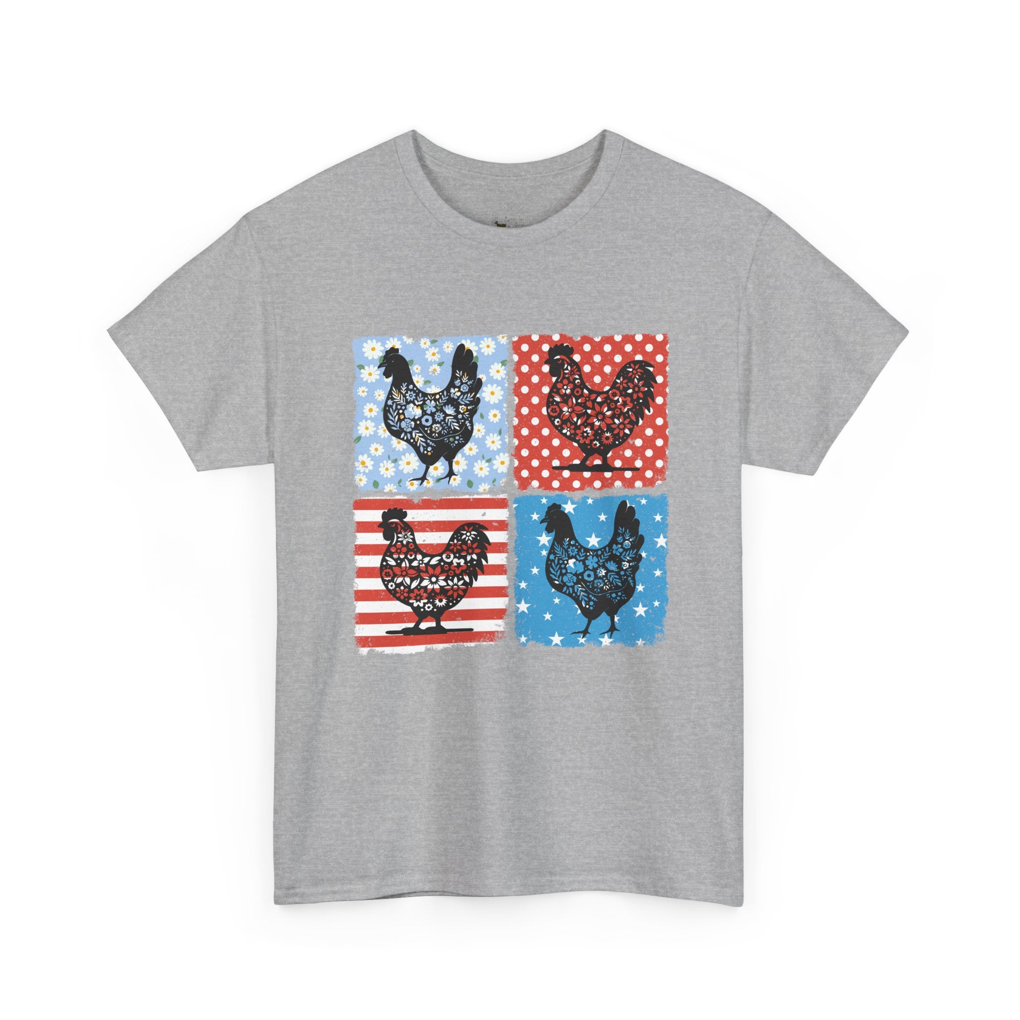 Patchwork Chicken Farm T-Shirt | Farmhouse Hen Graphic Tee | Patriotic Chicken Shirt | Country Homestead Apparel | Backyard Chicken Lover Gift