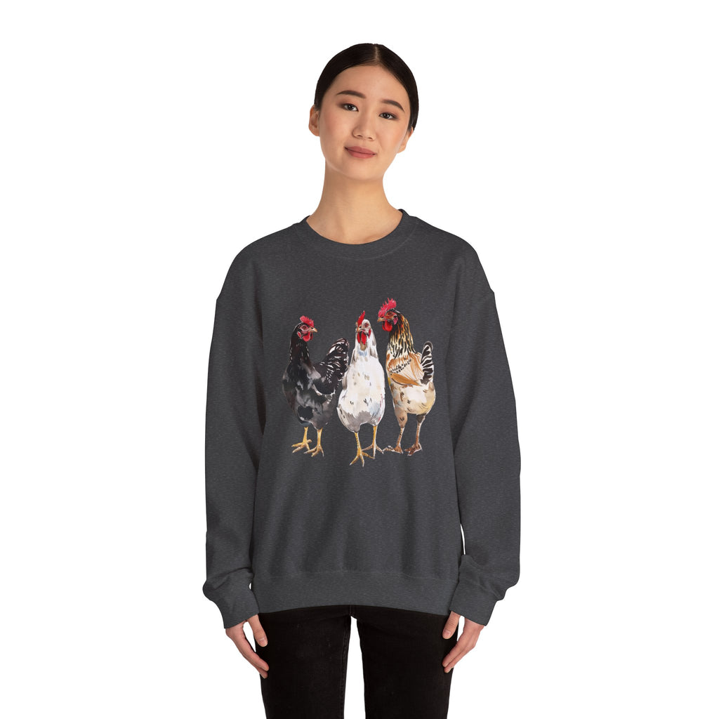 Chicken Flock Sweatshirt – Farmhouse Hen Lineup Crewneck, Cozy Homestead Chicken Mom Pullover, Unisex Gildan 18000