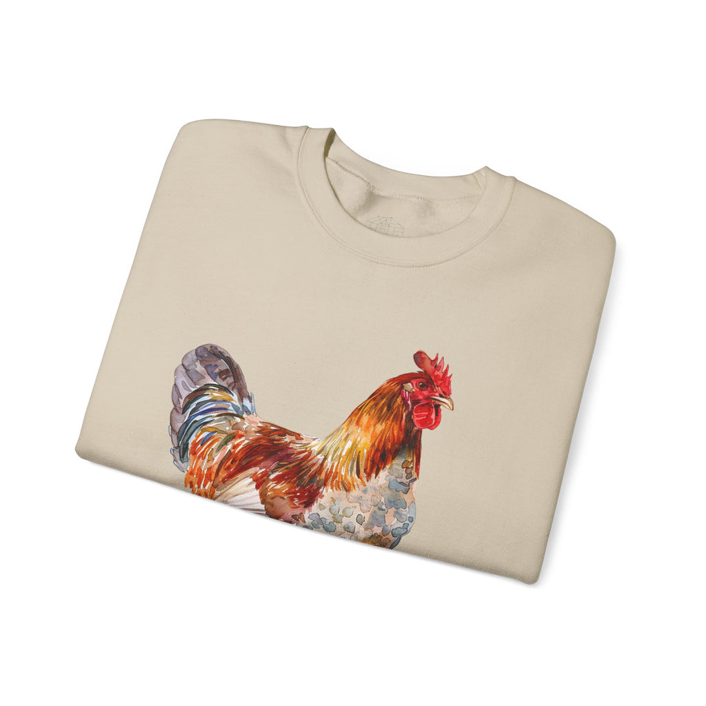 Easter Egger Rooster Sweatshirt – Farmhouse Chicken Crewneck, Colorful Ameraucana-Style Rooster Pullover, Homestead Apparel