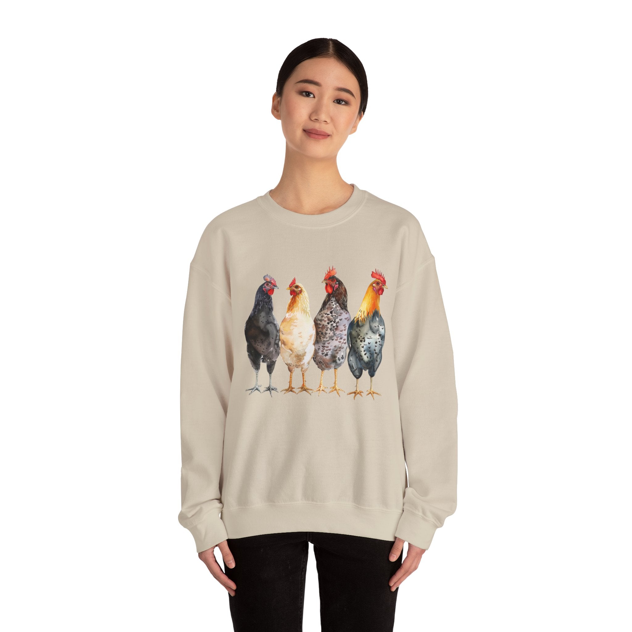 Chicken Flock Sweatshirt – Farmhouse Hen Lineup Crewneck, Cozy Homestead Chicken Mom Pullover, Unisex Gildan 18000