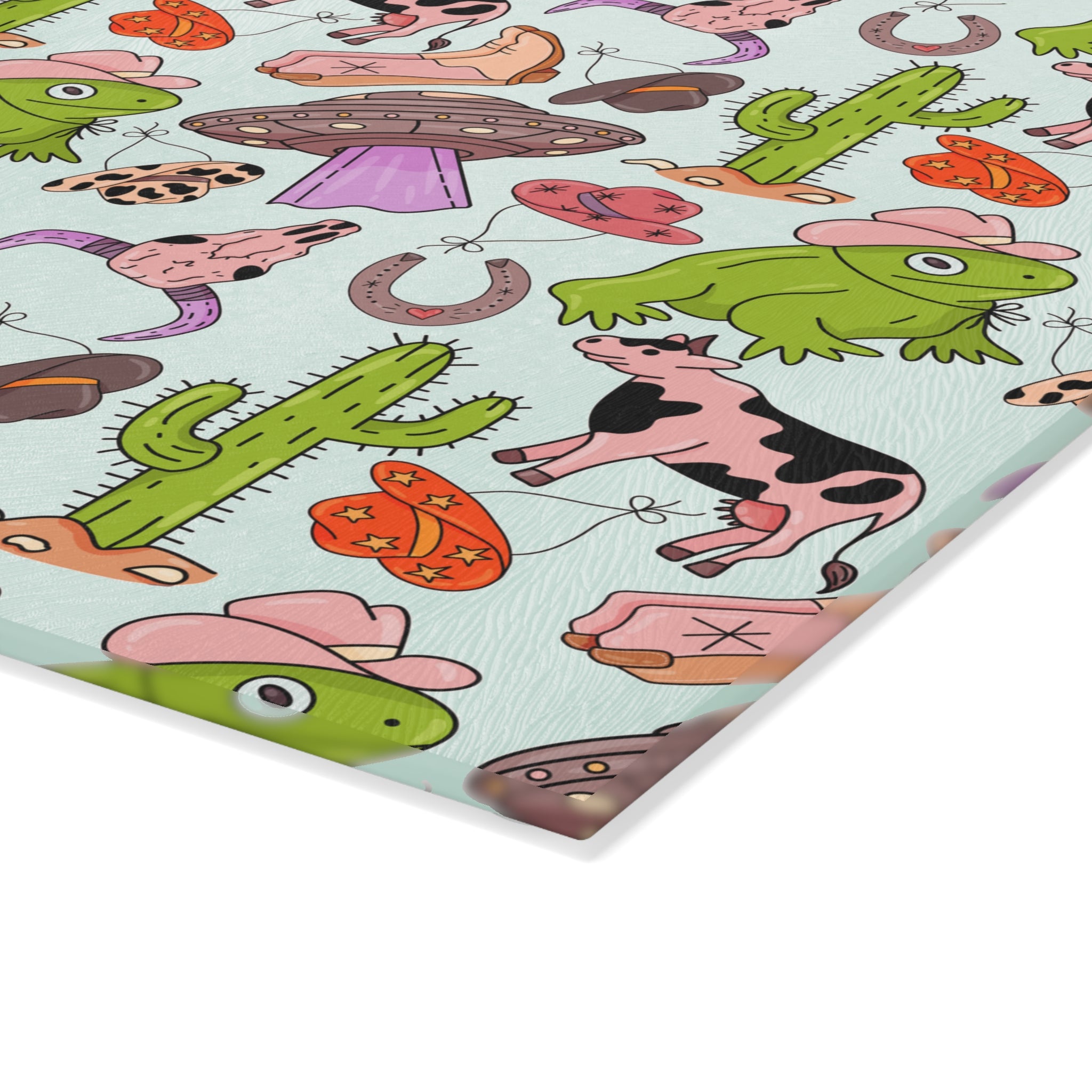 Cowgirl Western Glass Cutting Board | Pink Western Kitchen Decor | Cowboy Boots & Cactus Tempered Glass Cutting Board | Gumpert Homestead