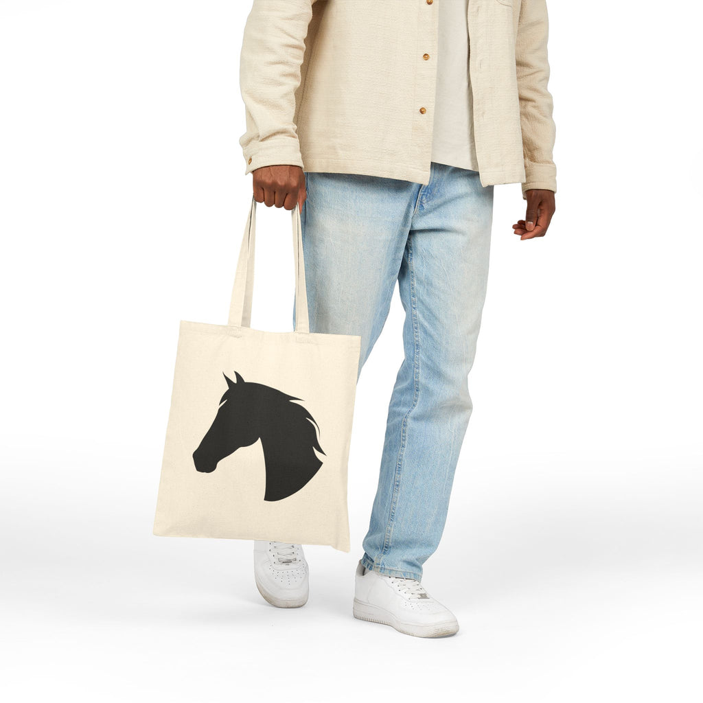 Horse Head Silhouette Canvas Tote Bag | Equestrian Farm Tote | Minimalist Horse Lover Market Bag | Rustic Farmhouse Country Tote