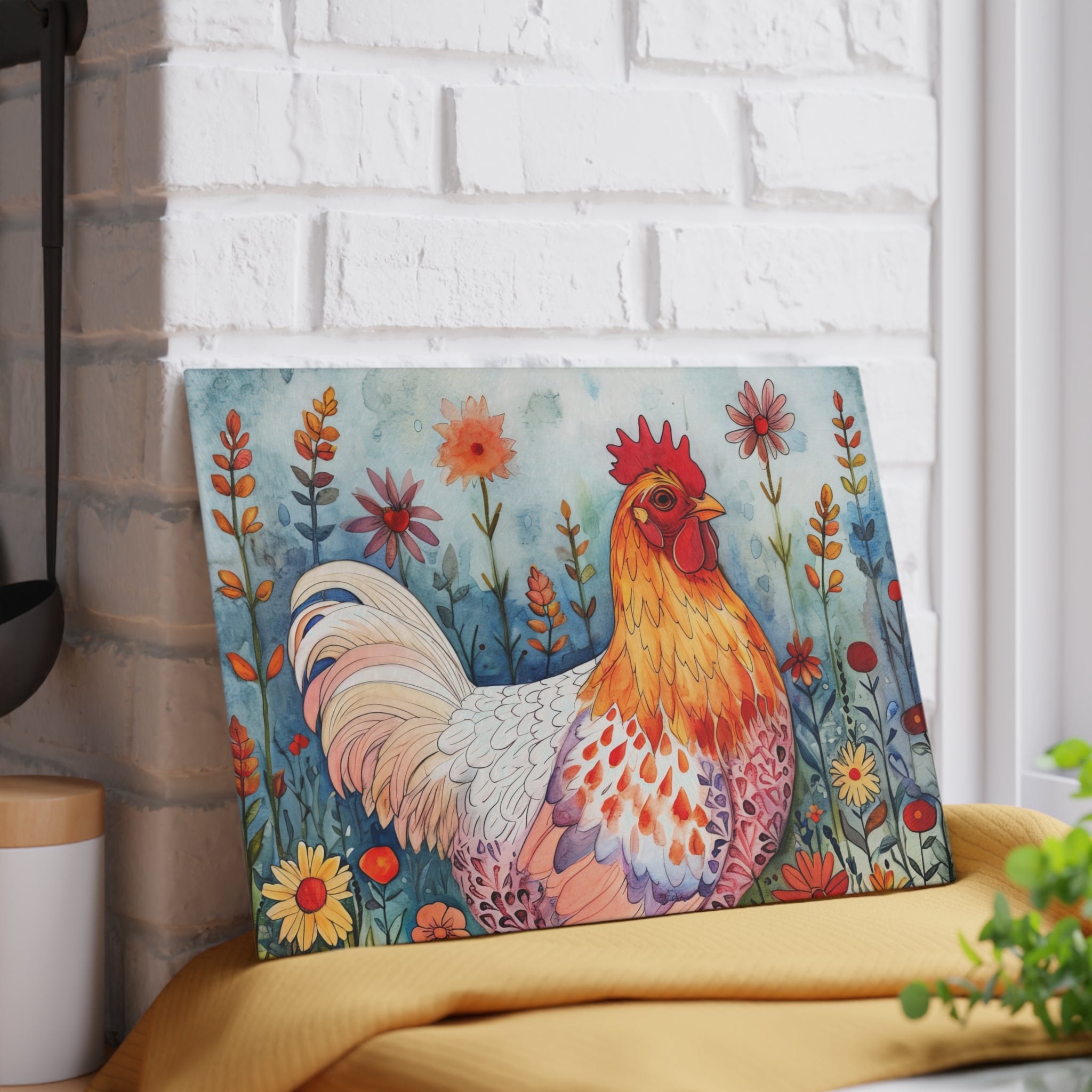 Cottagecore Floral Chicken Glass Cutting Board – Country Kitchen Counter Board