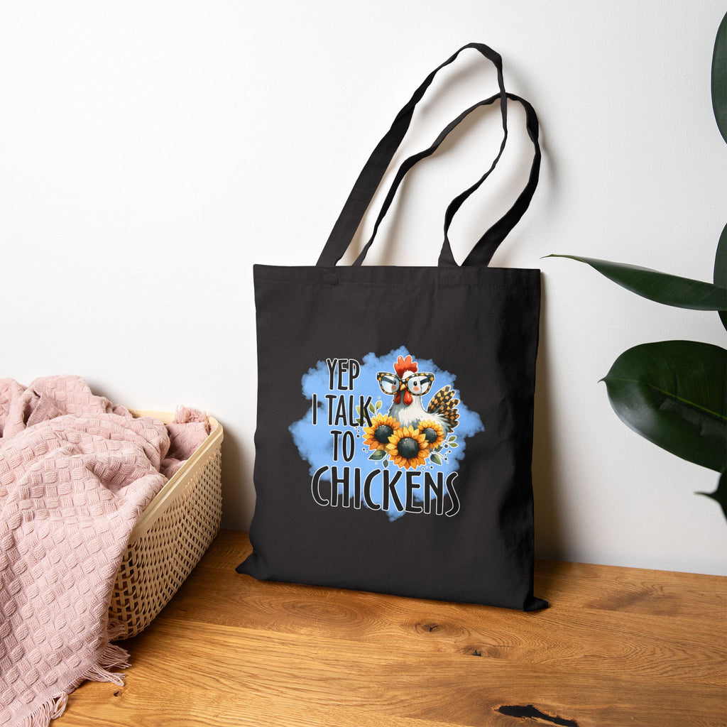Yep I Talk to Chickens Tote Bag | Farmhouse Chicken Lover Canvas Tote | Homestead Market Bag