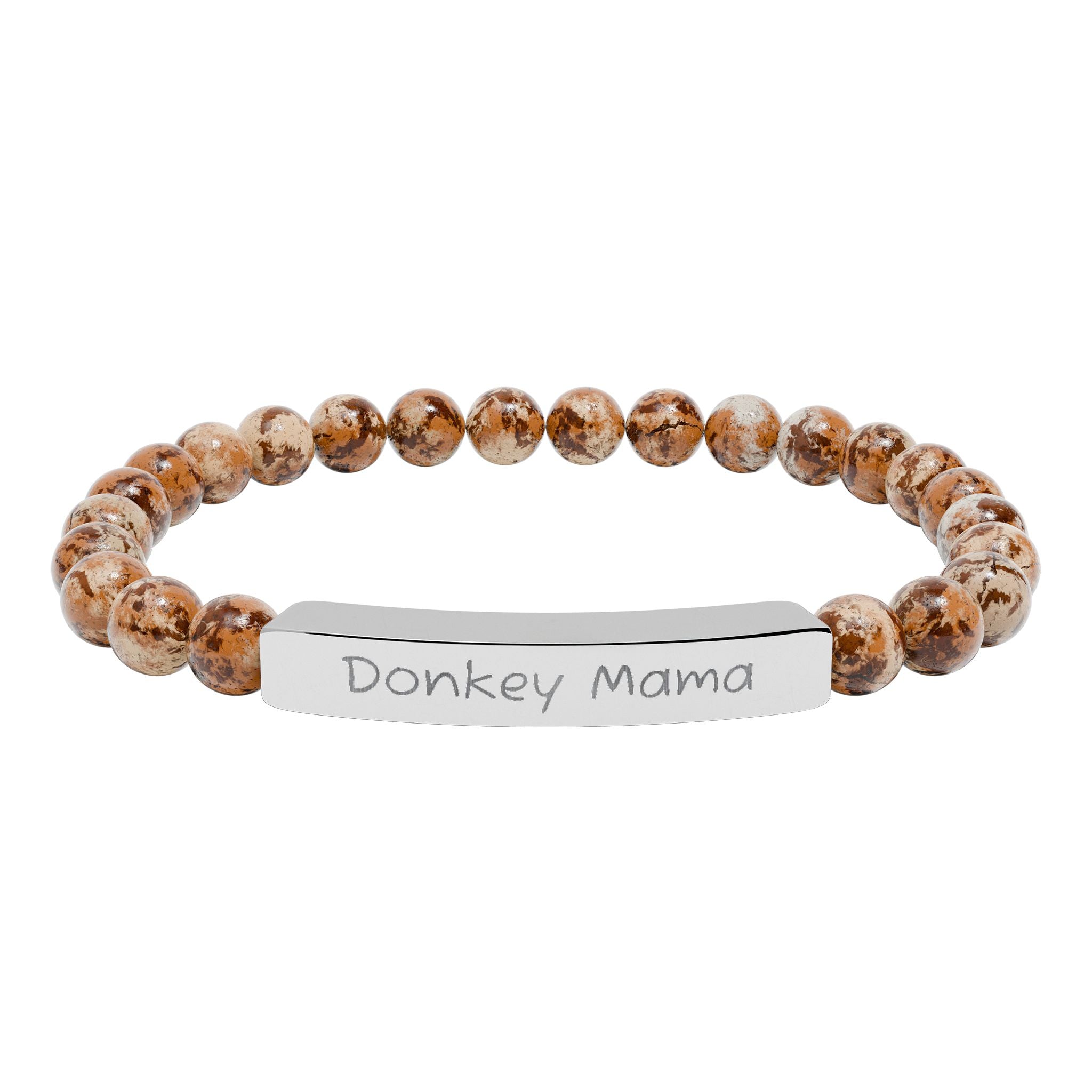 Donkey Mama Natural Stone Stretch Bracelet – Engraved Donkey Lover Jewelry, Farm Mom Gift, Rustic Homestead Bracelet