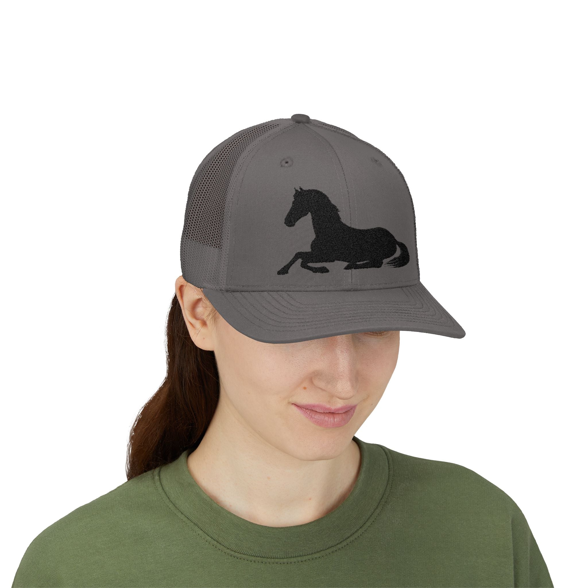 Resting Horse Trucker Hat | Laying Horse Silhouette Mesh Snapback Cap | Western Ranch Horse Lover Hat | Rustic Farm Life Cowboy Cowgirl Cap