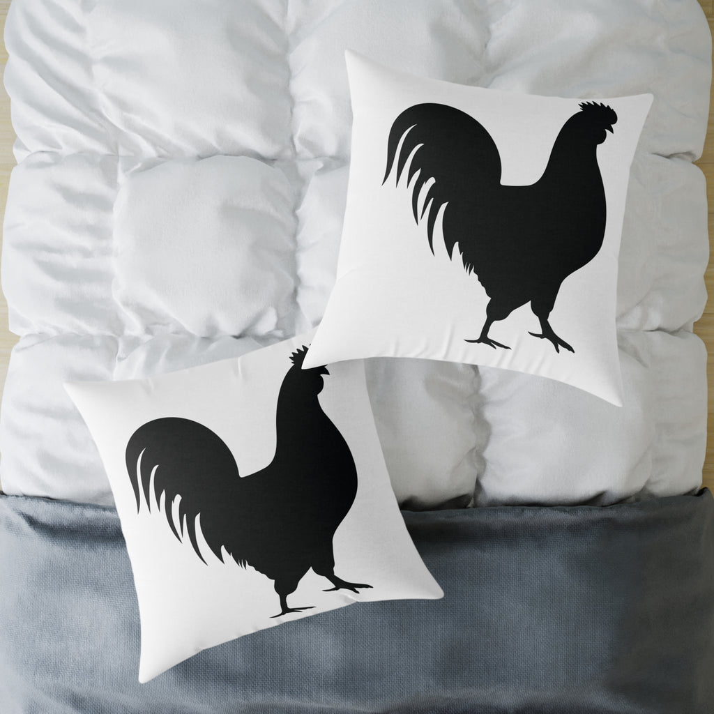 Farmhouse Rooster Silhouette Throw Pillow – Rustic Chicken Decor Cushion, Neutral Country Homestead Accent Pillow
