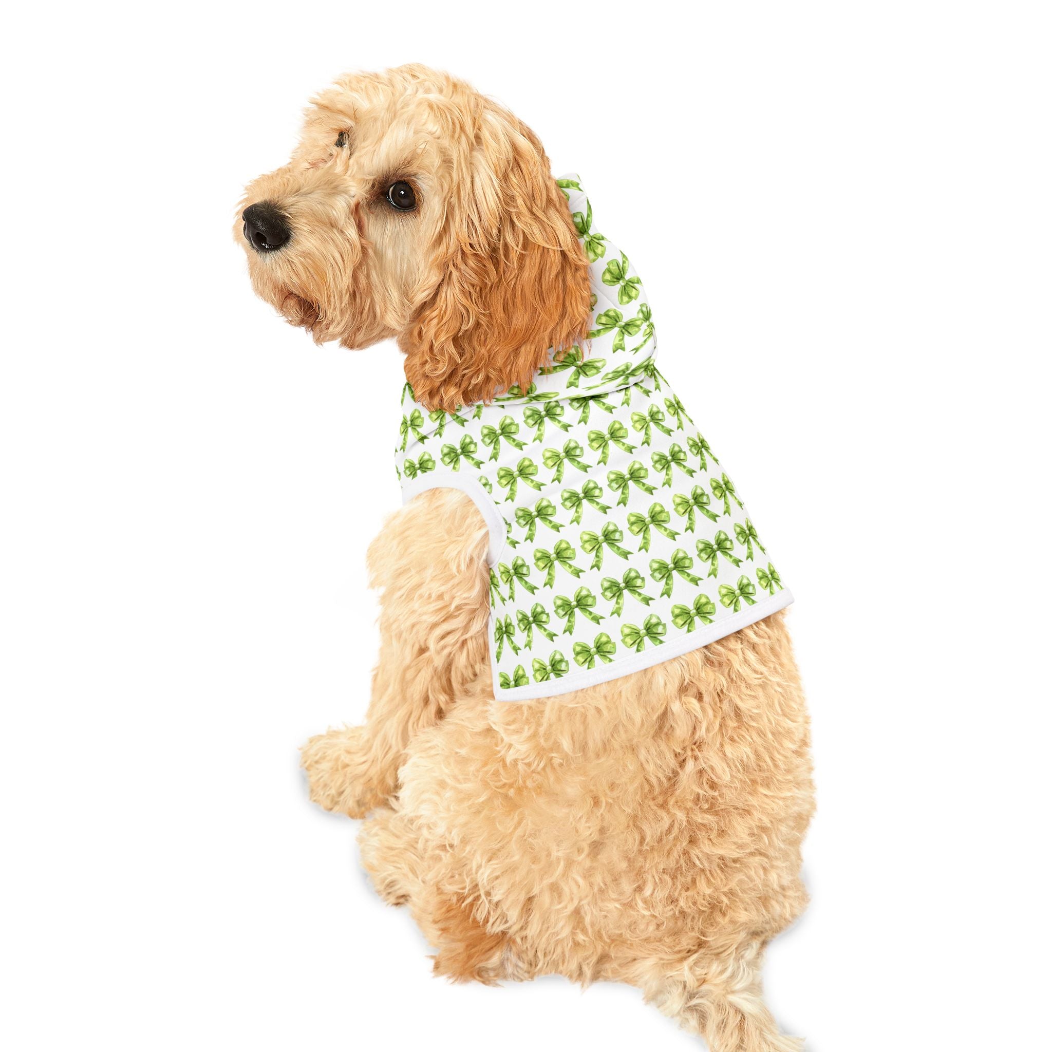 Green Coquette Bows Cute Pet Hoodie - Adorable Puppy Sweater, Small Dog Outfit, Furry Friend Gift, Pet Apparel, Animal Lover Present