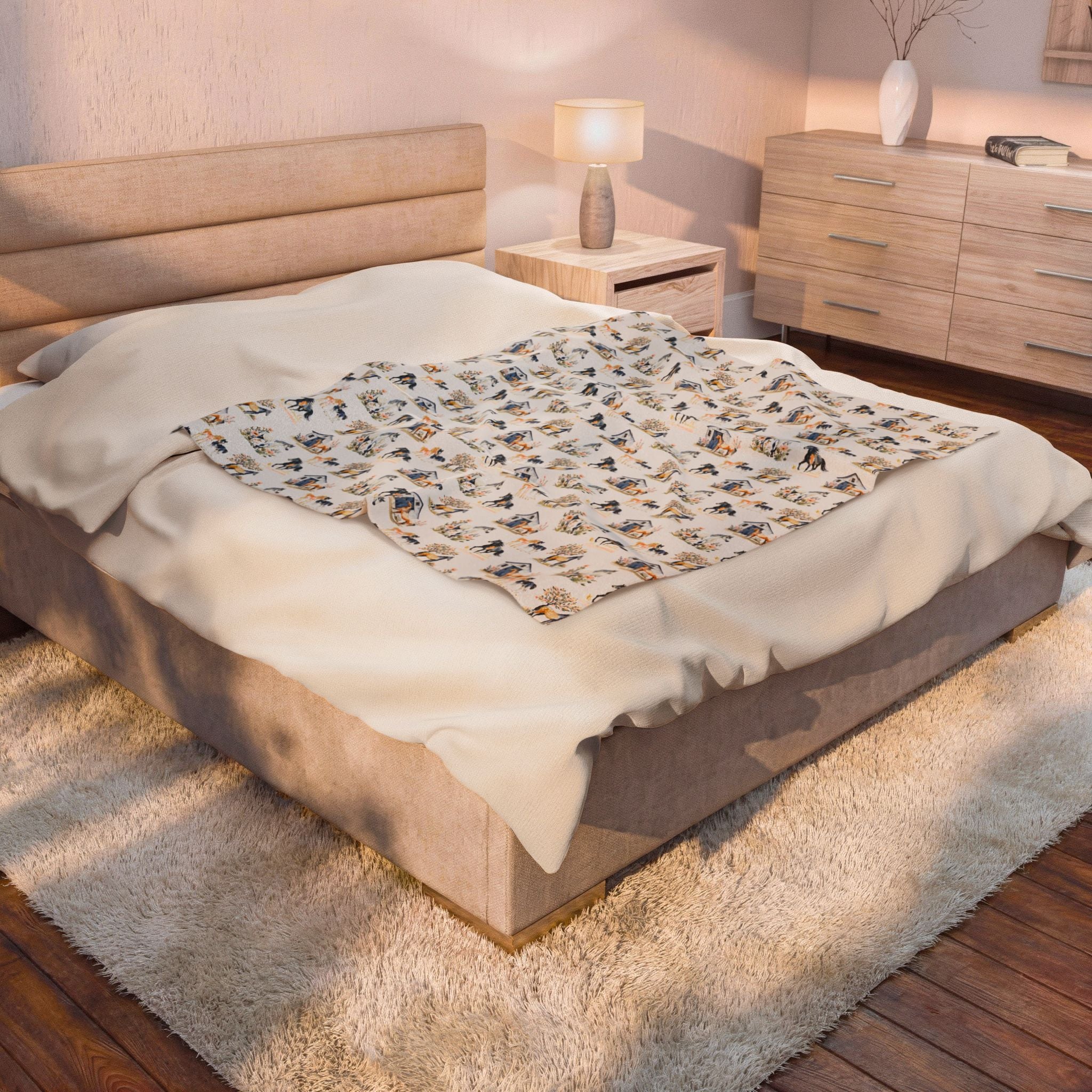 Western Cowboy Plush Blanket | Farm Animal Throw Blanket | Rustic Ranch Decor | Horse Cowboy Cottagecore Blanket | Cozy Western Bedding | Gumpert Homestead