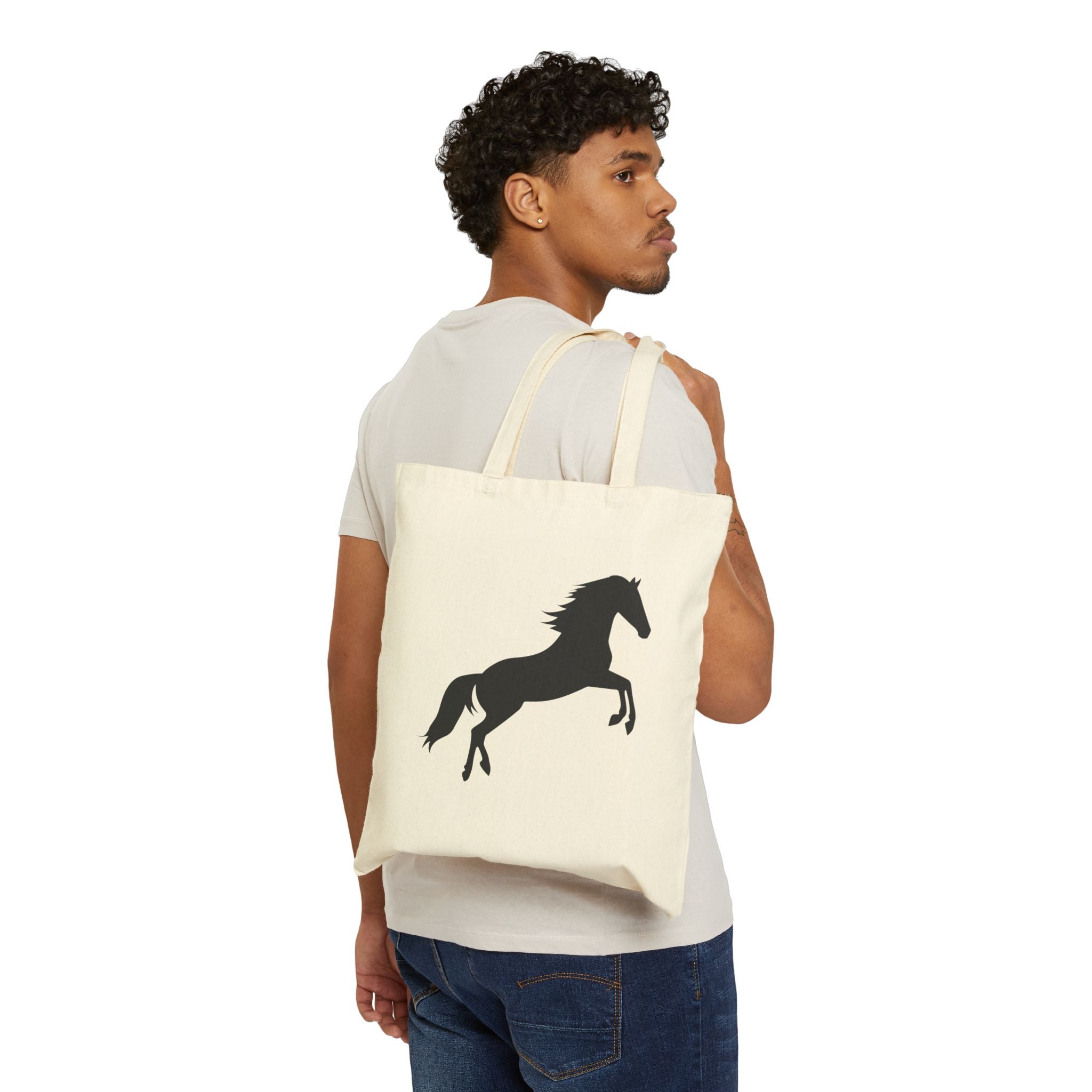 Rearing Horse Silhouette Canvas Tote Bag | Equestrian Farm Tote | Minimalist Horse Lover Market Bag | Rustic Farmhouse Country Tote