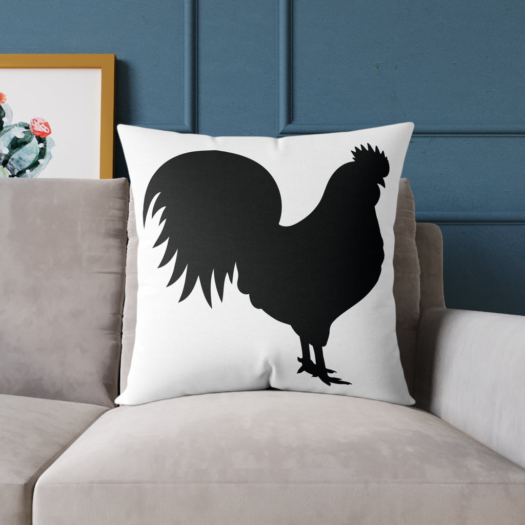 Farmhouse Rooster Silhouette Throw Pillow – Rustic Chicken Decor Cushion, Neutral Country Homestead Accent Pillow