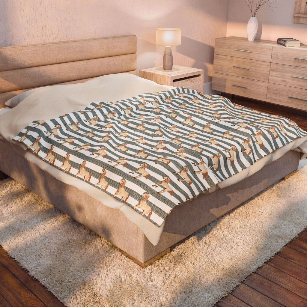 Striped Horse Plush Blanket | Coastal Western Throw Blanket | Preppy Equestrian Decor | Farmhouse Horse Blanket | Cozy Ranch Style Blanket | Gumpert Homestead