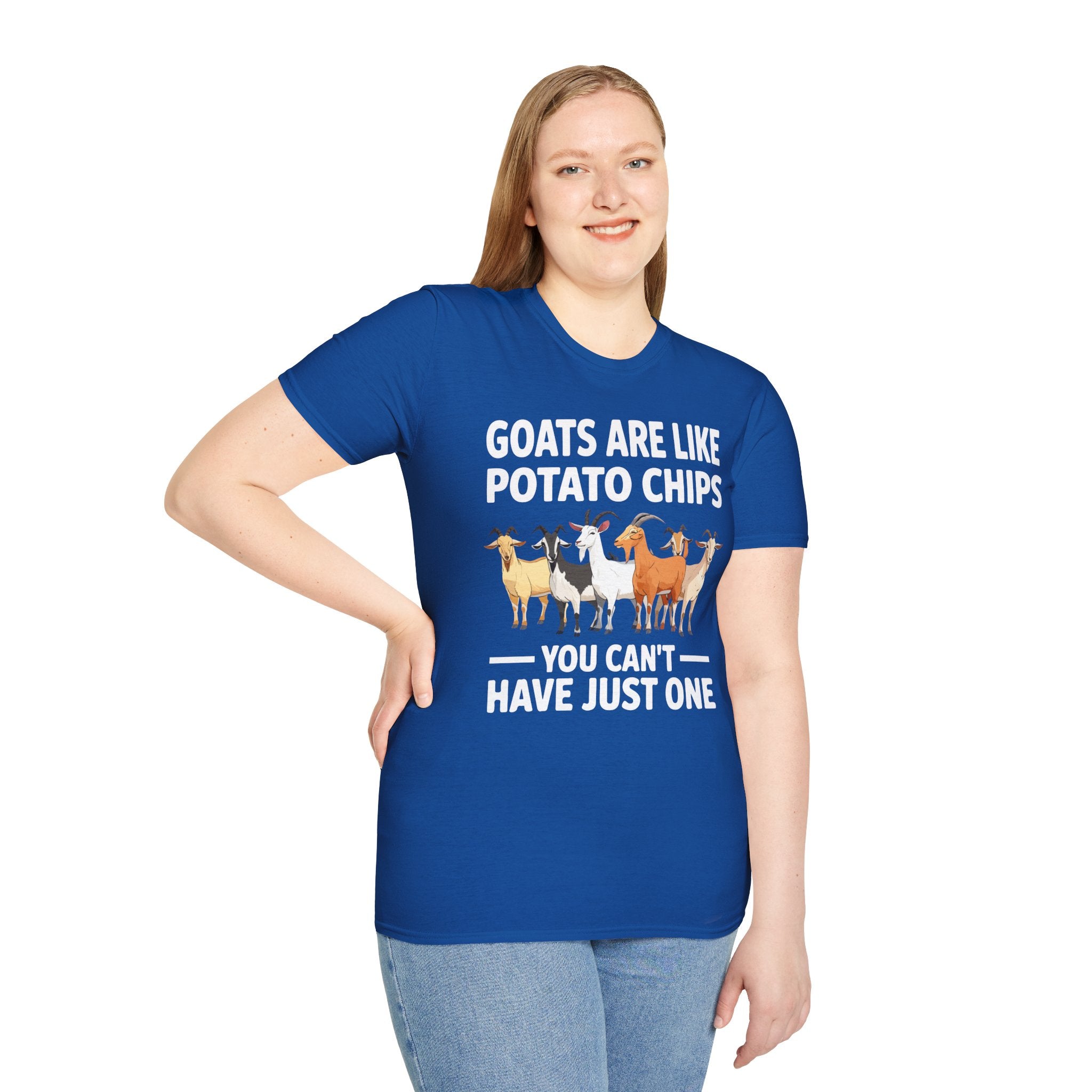 “Goats Are Like Potato Chips – You Can’t Have Just One” Funny Goat Lover Unisex T-Shirt | Farm Life Goat Tee