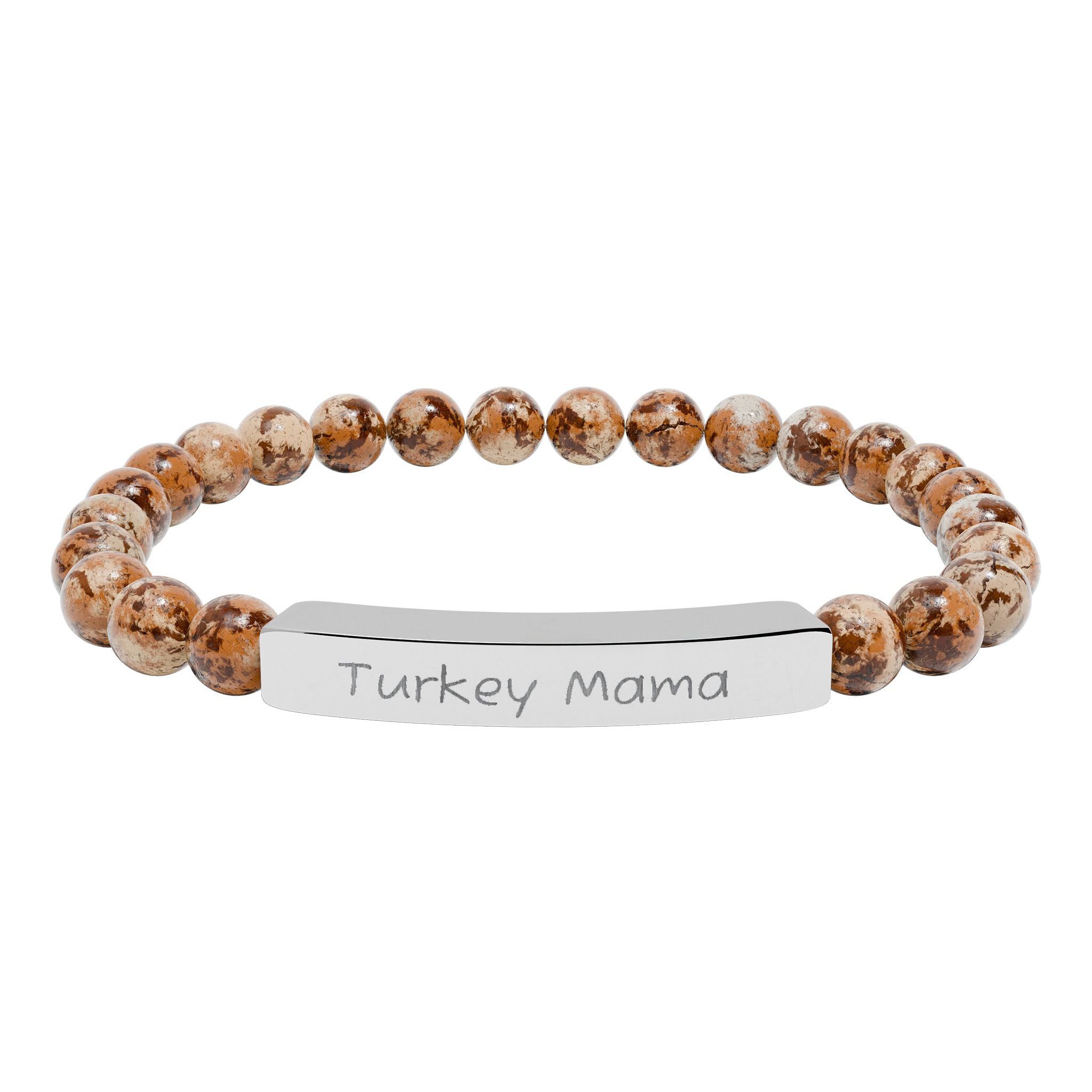 Turkey Mama Natural Stone Stretch Bracelet – Engraved Turkey Lover Jewelry, Farm Mom Gift, Rustic Homestead Bracelet