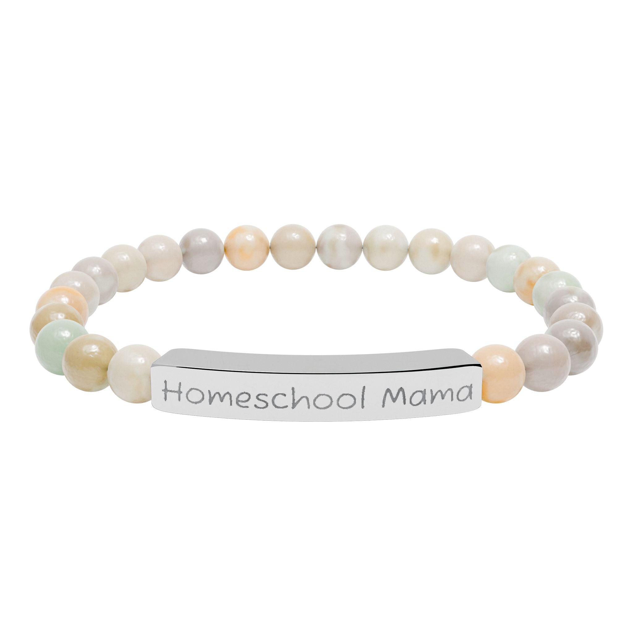 Homeschool Mama Natural Stone Stretch Bracelet – Engraved Mom Jewelry, Homeschool Gift, Rustic Farmhouse Bracelet