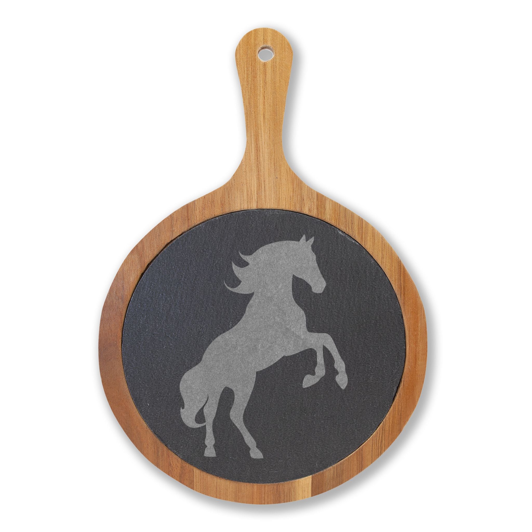Horse Engraved Charcuterie Board Set | Slate Cheese Board with Knives | Farmhouse Equestrian Serving Board | Rustic Ranch Kitchen Gift