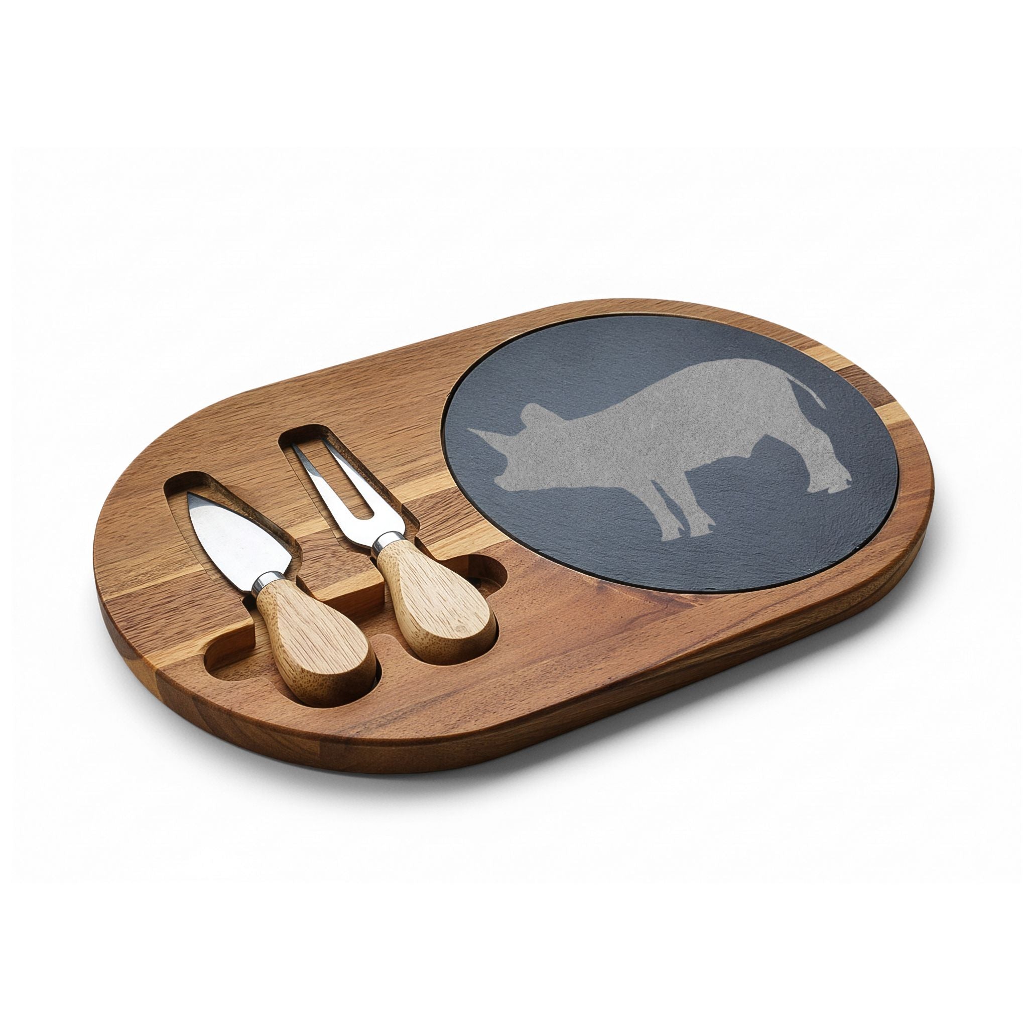 Piglet Engraved Charcuterie Board Set | Farmhouse Slate Cheese Board with Knives | Rustic Farm Kitchen Serving Board | Homestead Pig Lover Gift