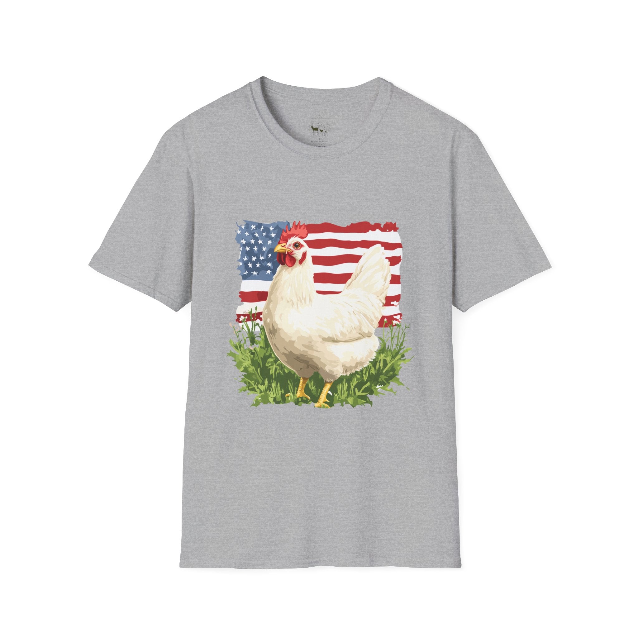 Patriotic Chicken T-Shirt – American Flag Hen Shirt, Farm Life Tee, 4th of July Chicken Shirt, Backyard Chicken Keeper Gift, Homestead Farm Apparel