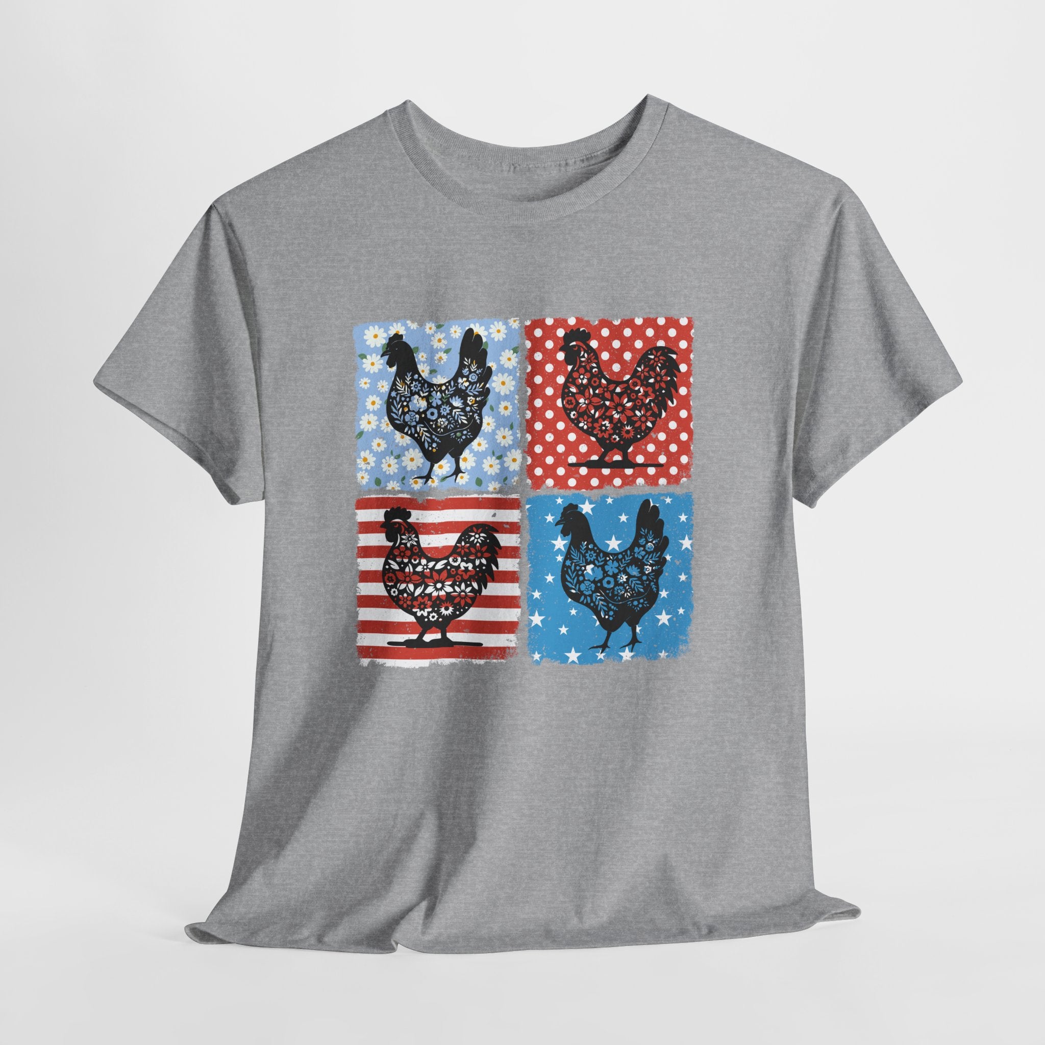 Patchwork Chicken Farm T-Shirt | Farmhouse Hen Graphic Tee | Patriotic Chicken Shirt | Country Homestead Apparel | Backyard Chicken Lover Gift