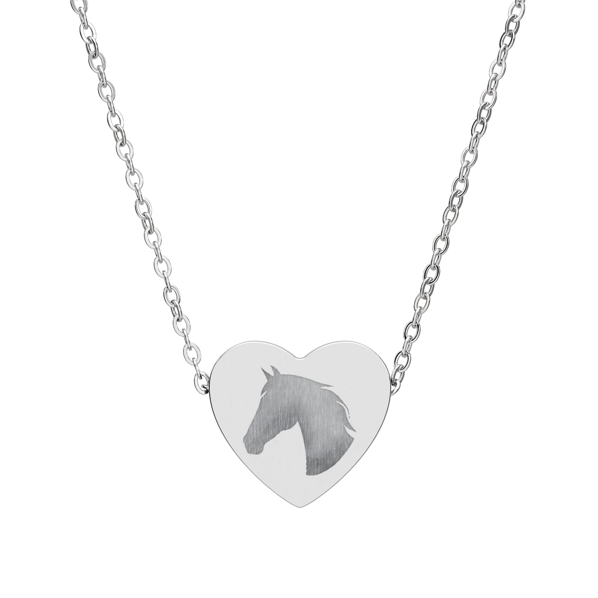 Horse Head Heart Necklace | Equestrian Horse Lover Jewelry | Engraved Stainless Steel Heart Pendant | Cowgirl Ranch Horse Gift