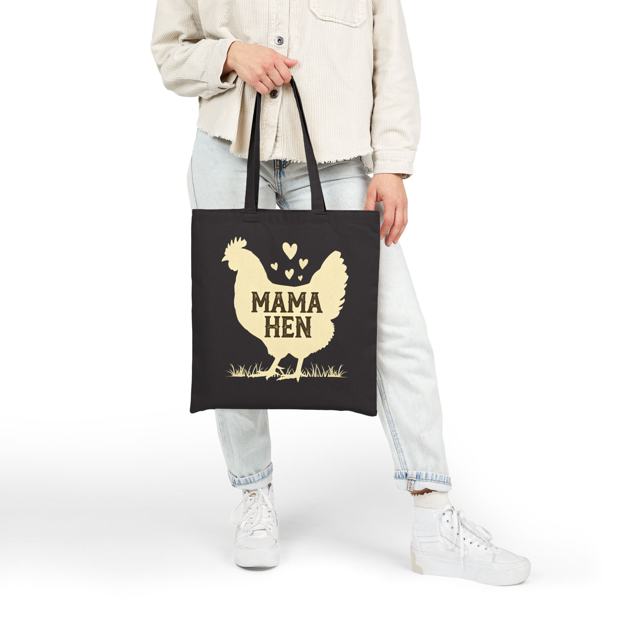 Mama Hen Canvas Tote Bag – Chicken Mom Market Bag, Farmhouse Chicken Lover Tote, Reusable Homestead Shopping Bag