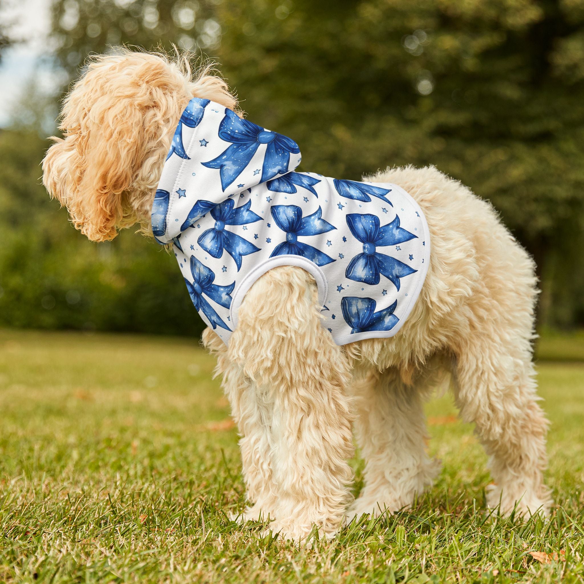 Blue Coquette Bows Cute Pet Hoodie - Adorable Puppy Sweater, Small Dog Outfit, Furry Friend Gift, Pet Apparel, Animal Lover Present