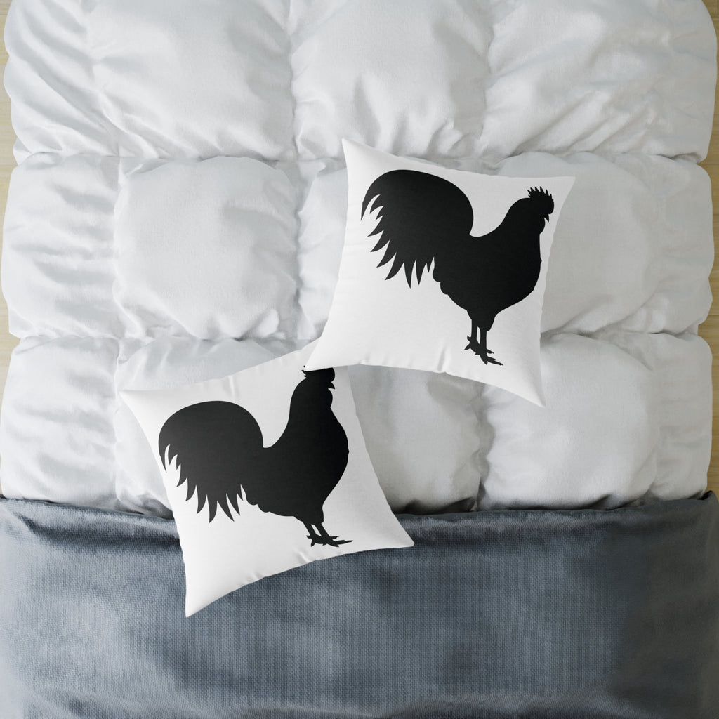 Farmhouse Rooster Silhouette Throw Pillow – Rustic Chicken Decor Cushion, Neutral Country Homestead Accent Pillow