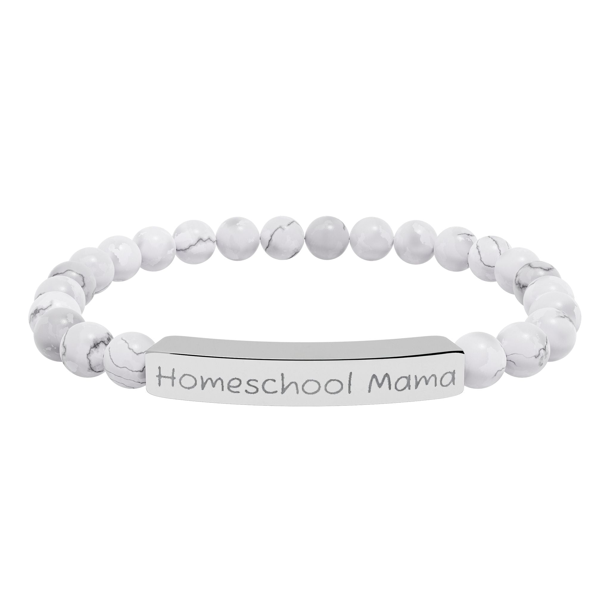 Homeschool Mama Natural Stone Stretch Bracelet – Engraved Mom Jewelry, Homeschool Gift, Rustic Farmhouse Bracelet