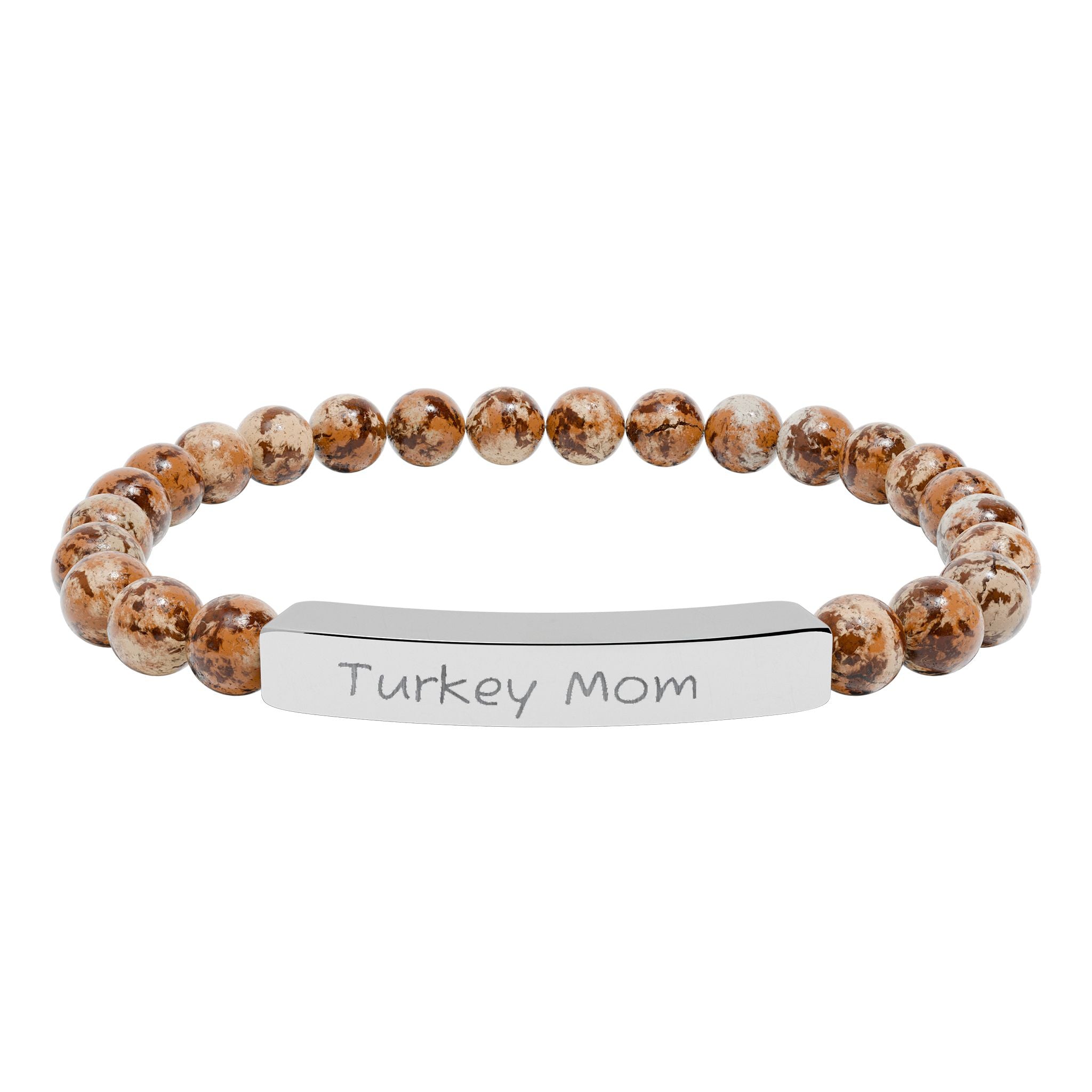 Turkey Mom Natural Stone Stretch Bracelet – Engraved Turkey Lover Jewelry, Farm Mom Gift, Rustic Homestead Bracelet