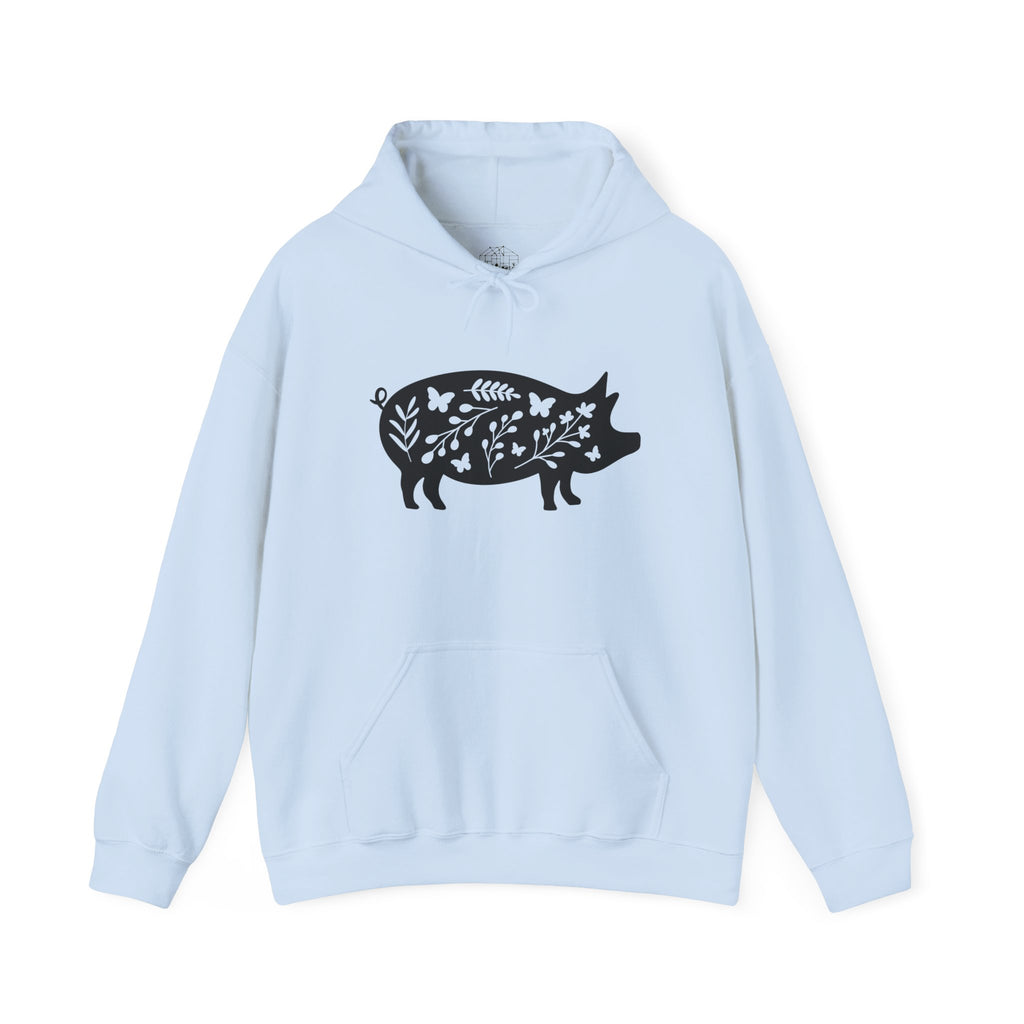 Floral Pig Silhouette Hoodie – Farm Life Sweatshirt, Pig Lover Pullover, Homestead Hoodie, Mini Pig Apparel, Farm Animal Hoodie, Country Living Unisex Hoodie
