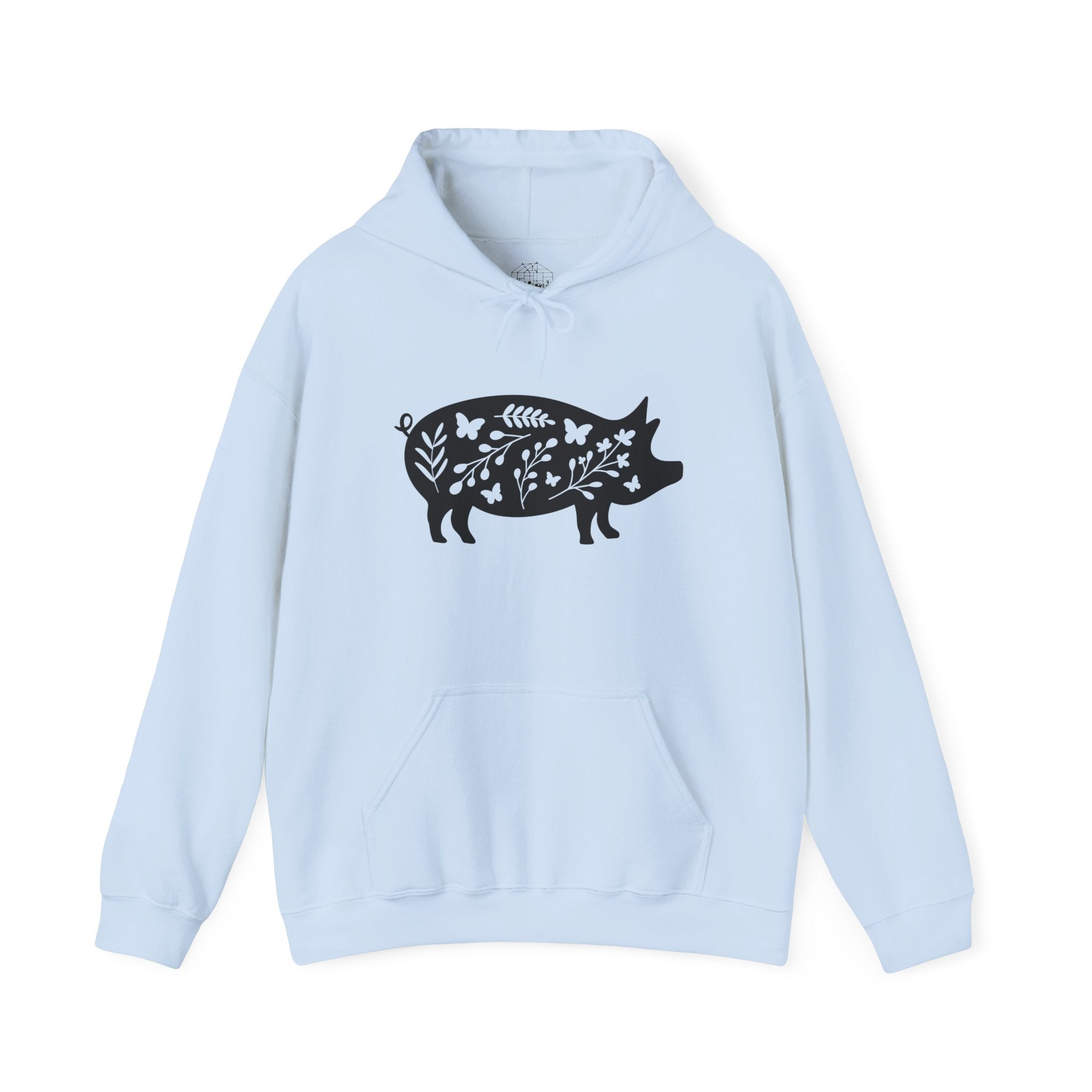 Floral Pig Silhouette Hoodie – Farm Life Sweatshirt, Pig Lover Pullover, Homestead Hoodie, Mini Pig Apparel, Farm Animal Hoodie, Country Living Unisex Hoodie