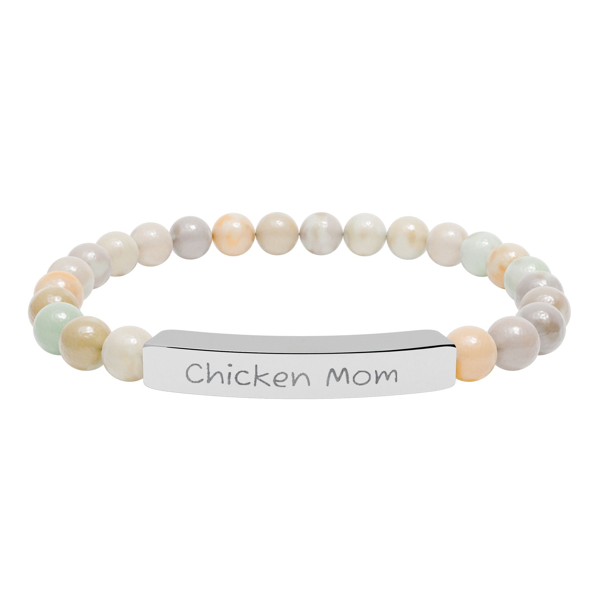 Chicken Mom Natural Stone Stretch Bracelet – Engraved Farm Jewelry, Backyard Chicken Lover Gift, Rustic Homestead Bracelet