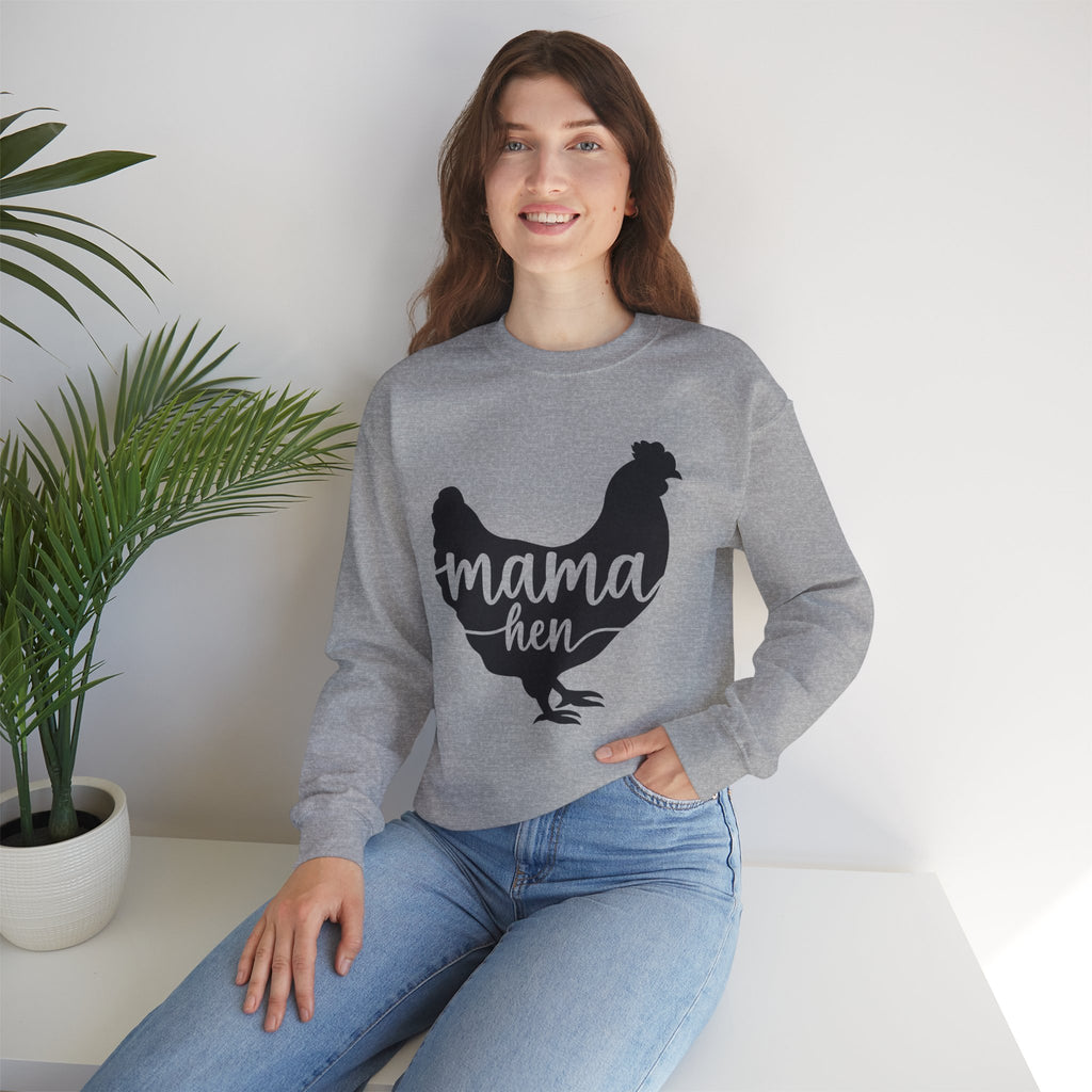 Mama Hen Sweatshirt – Minimalist Chicken Mom Crewneck, Neutral Farmhouse Homestead Pullover, Unisex Gildan 18000