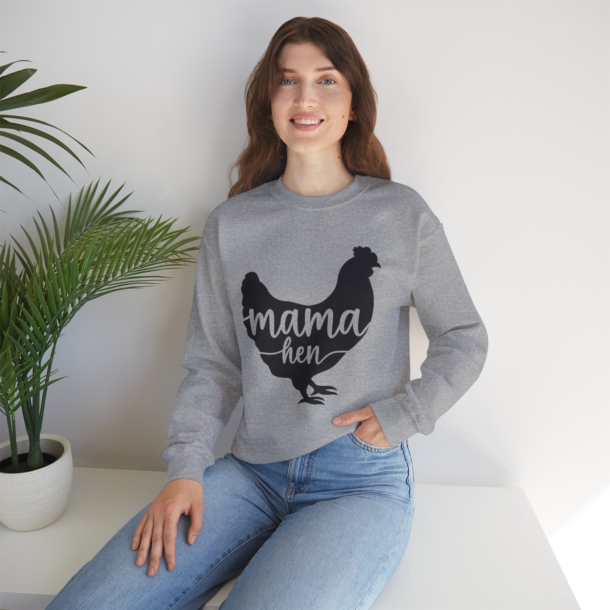 Mama Hen Sweatshirt – Minimalist Chicken Mom Crewneck, Neutral Farmhouse Homestead Pullover, Unisex Gildan 18000
