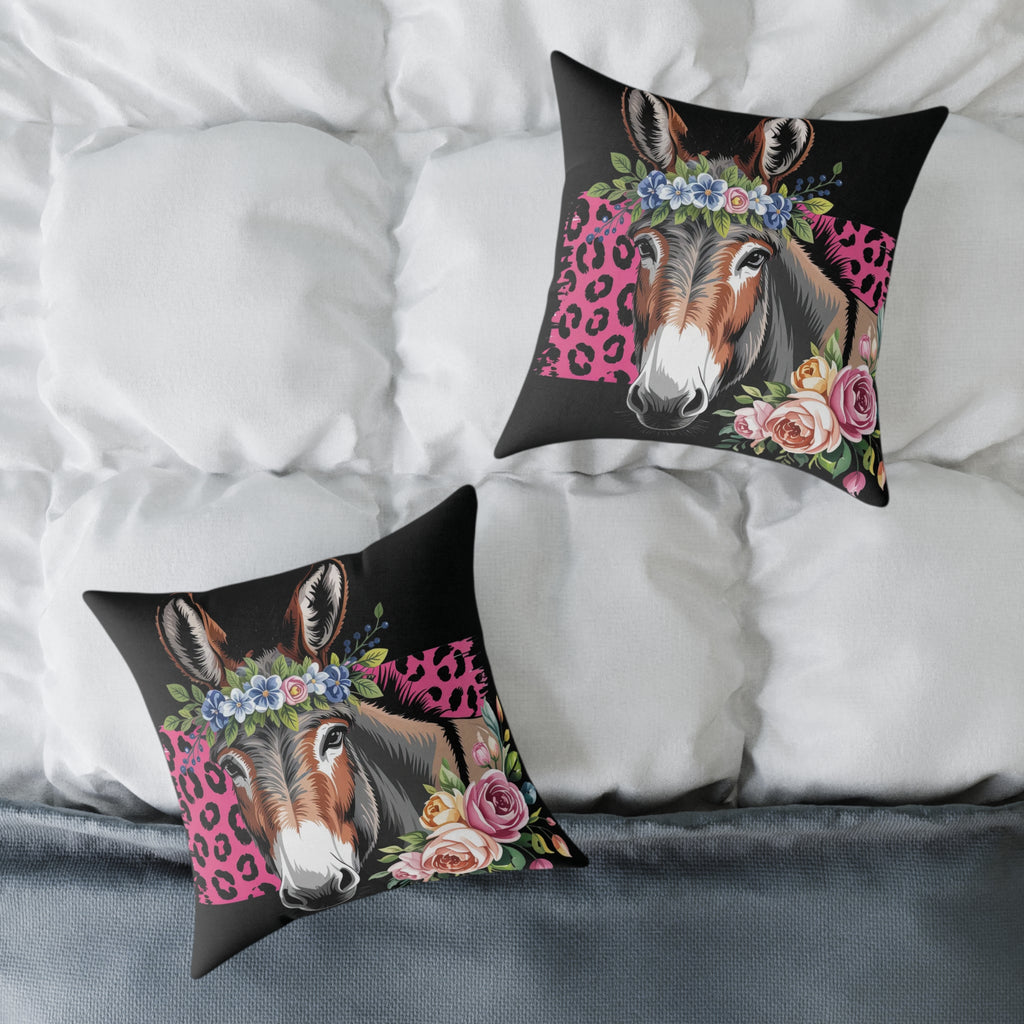 Floral Donkey Throw Pillow | Farmhouse Donkey Accent Pillow | Pink Western Animal Decor Cushion | Rustic Country Home Decor | Gumpert Homestead