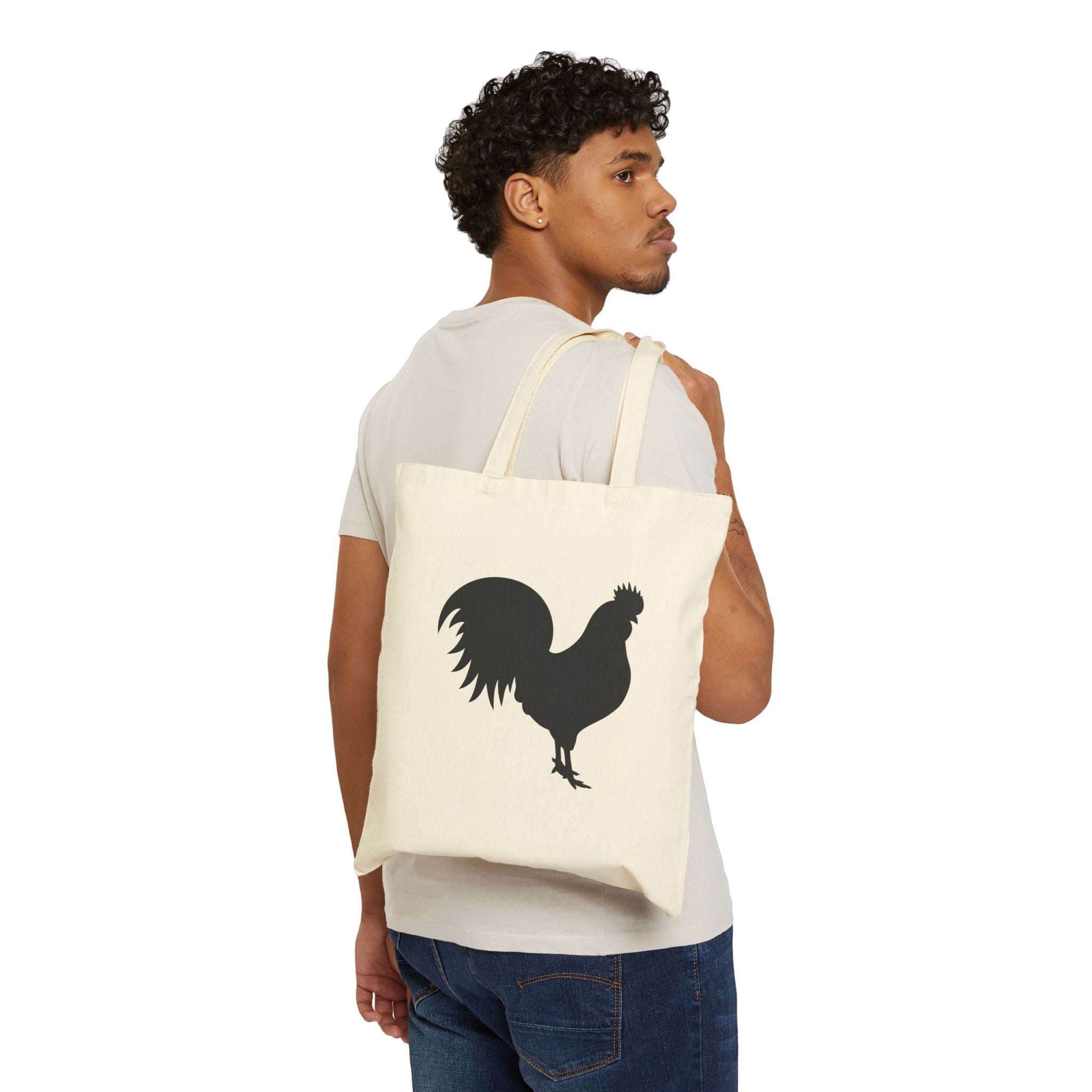 Rooster Silhouette Canvas Tote Bag – Farmhouse Chicken Market Bag, Minimalist Homestead Reusable Tote