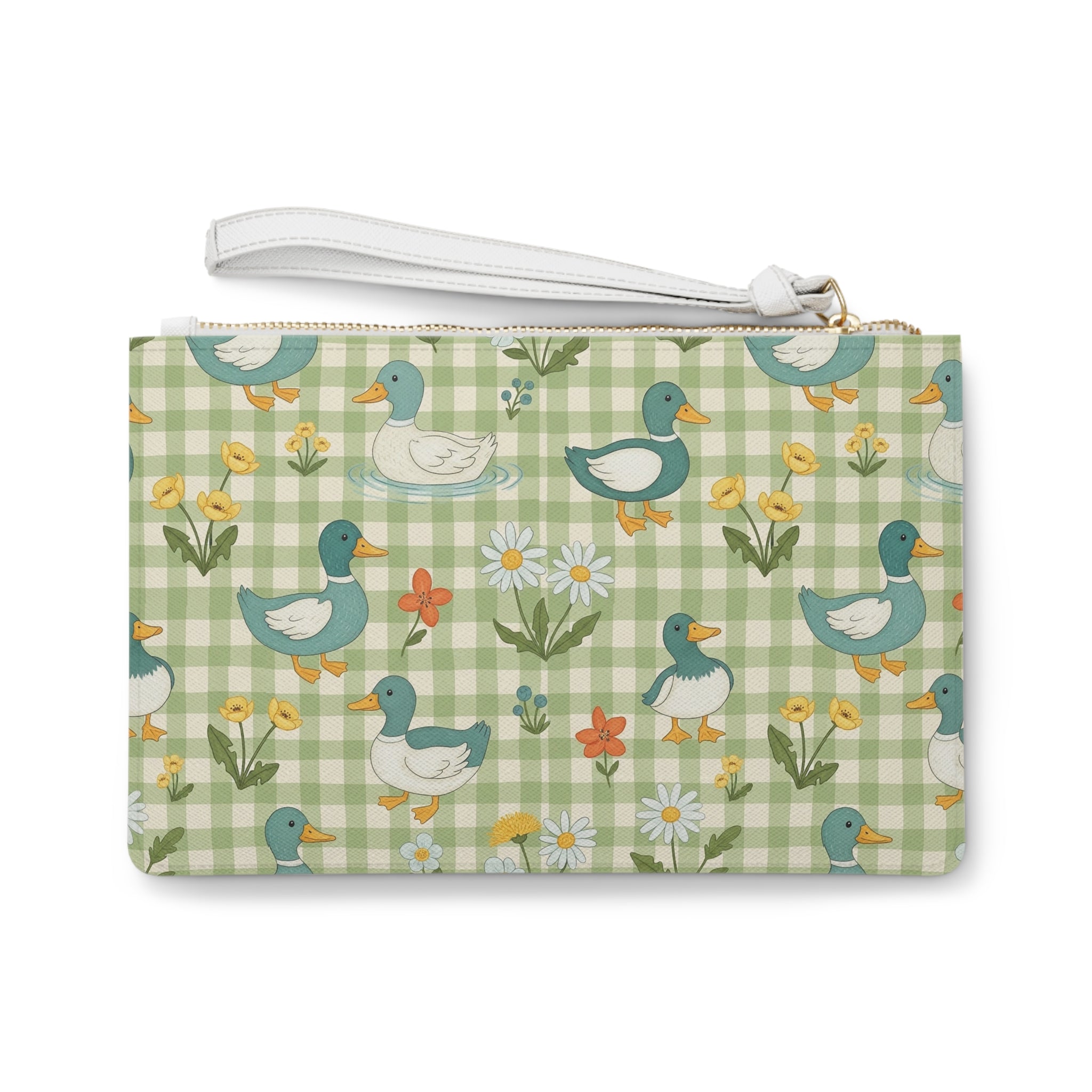 Gingham Goose Clutch Bag | Cottagecore Farmhouse Wristlet Purse | Goose Pattern Makeup Bag | Country Farm Animal Zipper Pouch | Homestead Gift