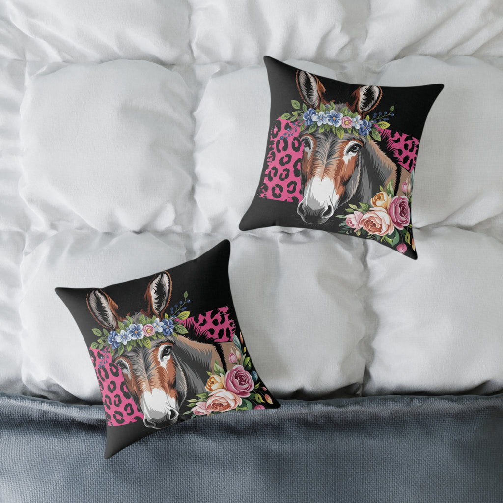Floral Donkey Throw Pillow | Farmhouse Donkey Accent Pillow | Pink Western Animal Decor Cushion | Rustic Country Home Decor | Gumpert Homestead