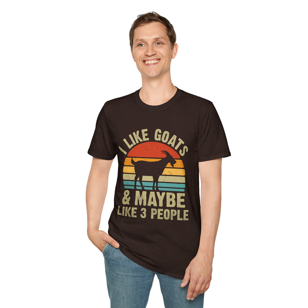 “I Like Goats & Maybe Like 3 People” Vintage Goat Lover Unisex Softstyle T-Shirt | Funny Farm Life Tee