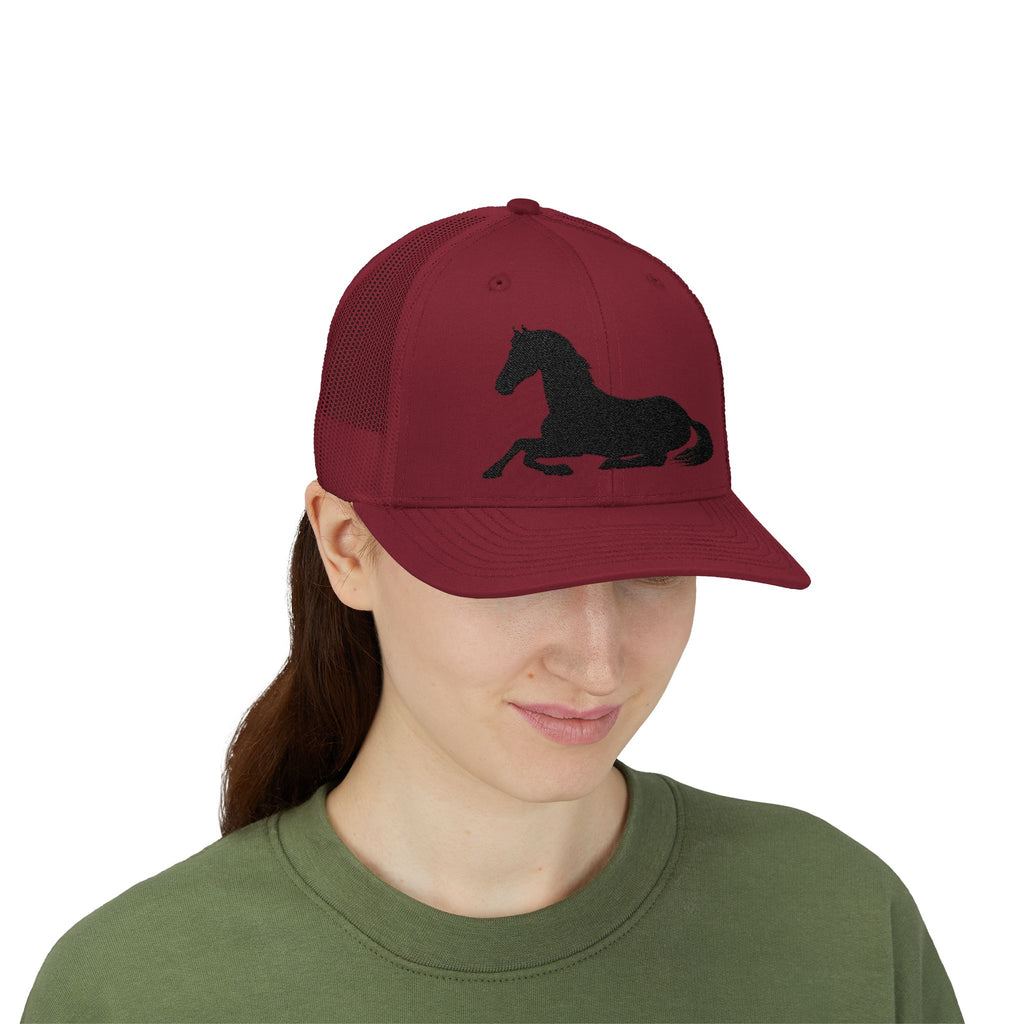 Resting Horse Trucker Hat | Laying Horse Silhouette Mesh Snapback Cap | Western Ranch Horse Lover Hat | Rustic Farm Life Cowboy Cowgirl Cap
