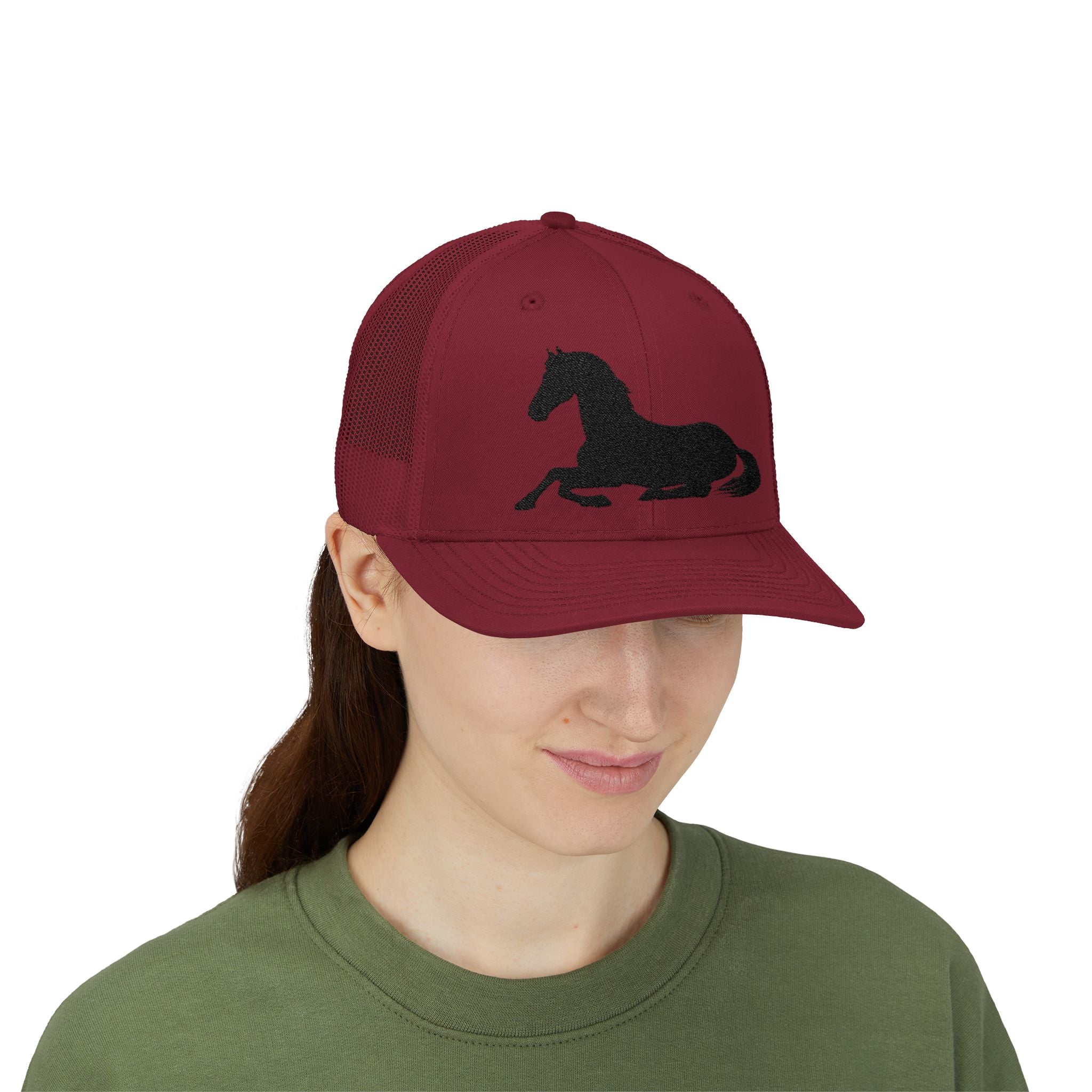 Resting Horse Trucker Hat | Laying Horse Silhouette Mesh Snapback Cap | Western Ranch Horse Lover Hat | Rustic Farm Life Cowboy Cowgirl Cap