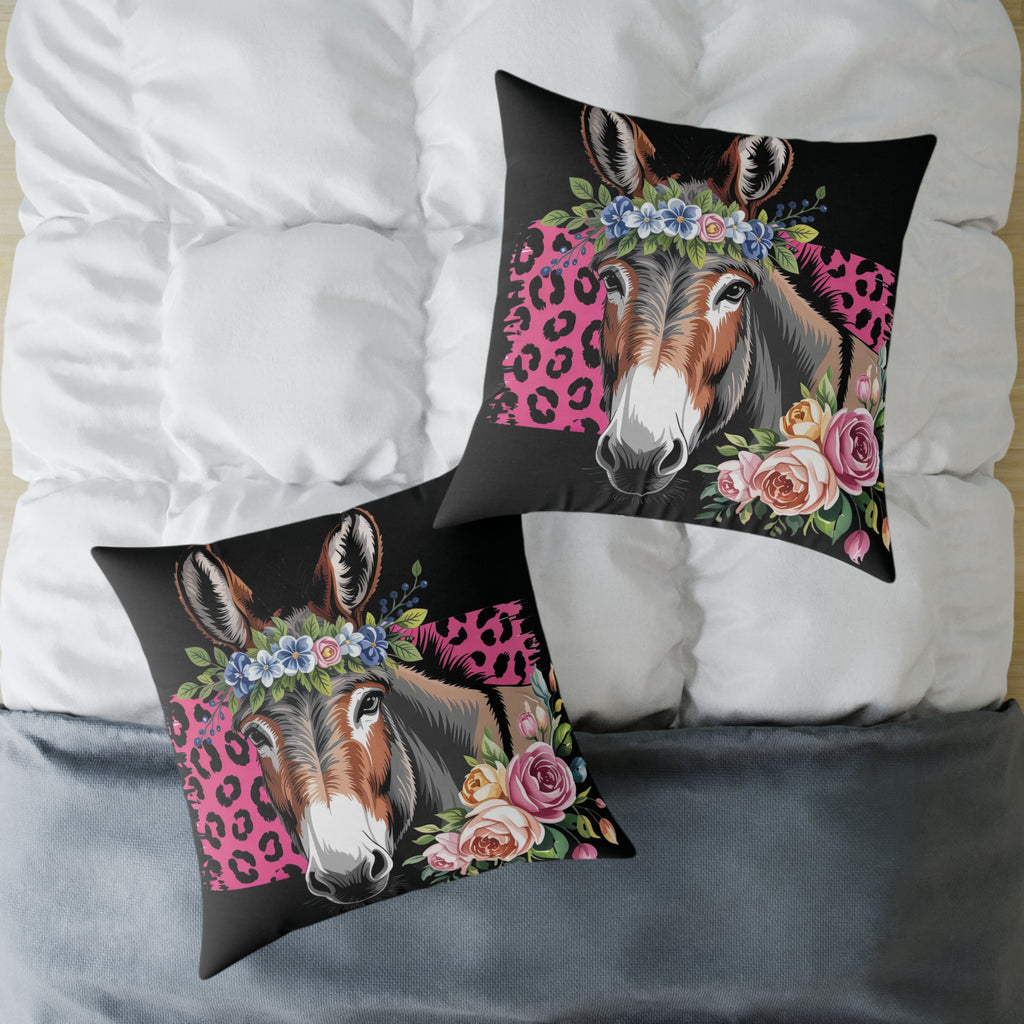 Floral Donkey Throw Pillow | Farmhouse Donkey Accent Pillow | Pink Western Animal Decor Cushion | Rustic Country Home Decor | Gumpert Homestead